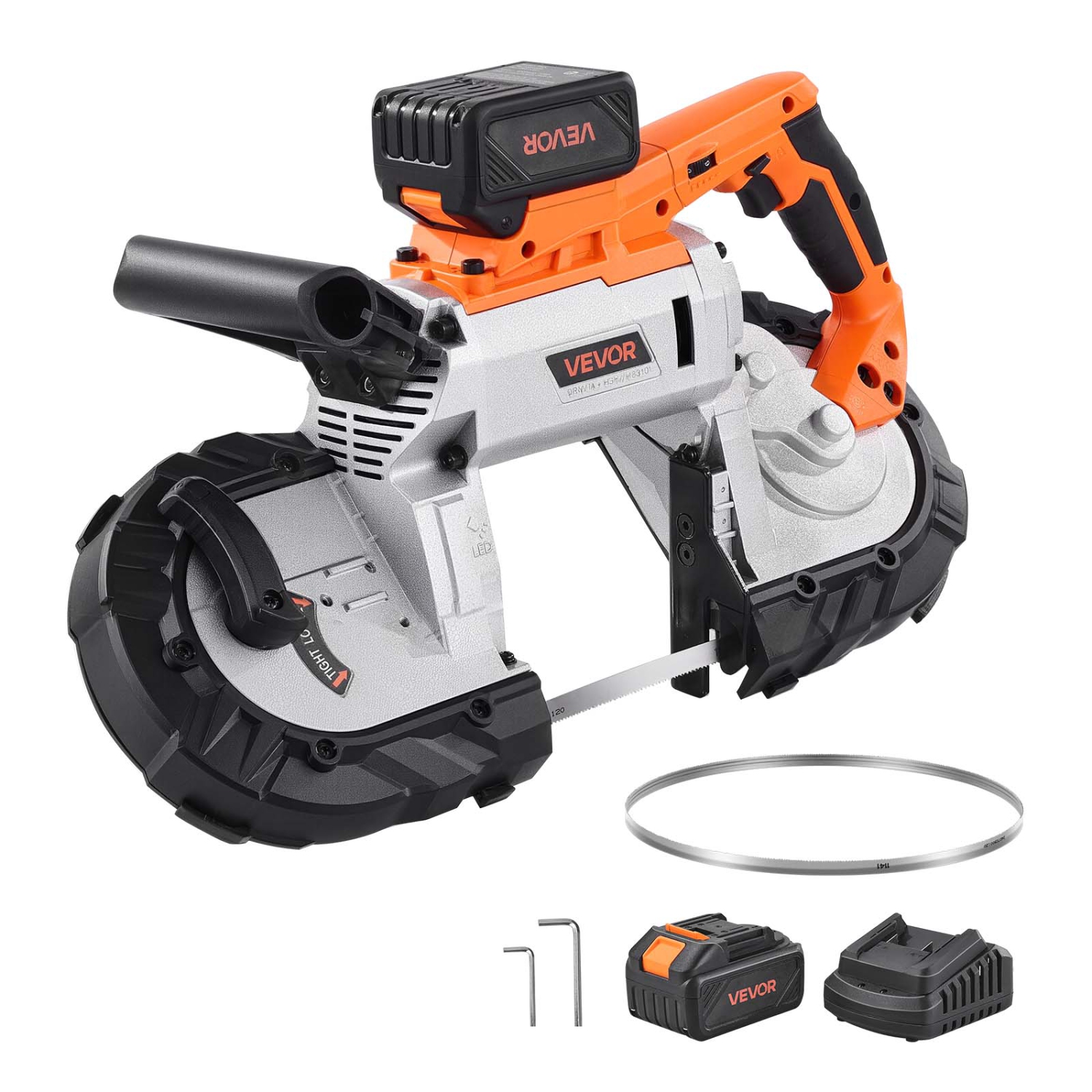 VEVOR 20V Portable Band Saw Kit, 5 Inches Deep Cut, AC 110V, 360W Bandsaw with Brushless Motor, 4.0 Ah Battery, Cordless and Compact Portaband, 0-120