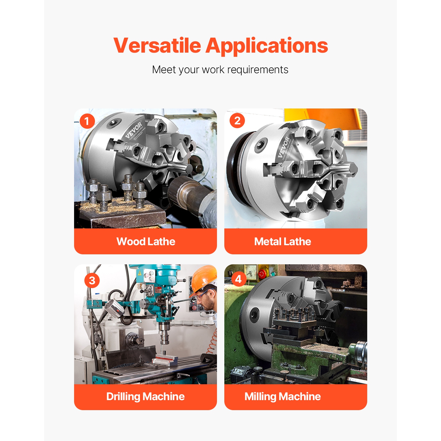 Chute de serrage à 6 mâchoires VEVOR, 6&nbsp;po, mandrin à centrage automatique avec plaque de fond de came D1-4, plage de serrage de