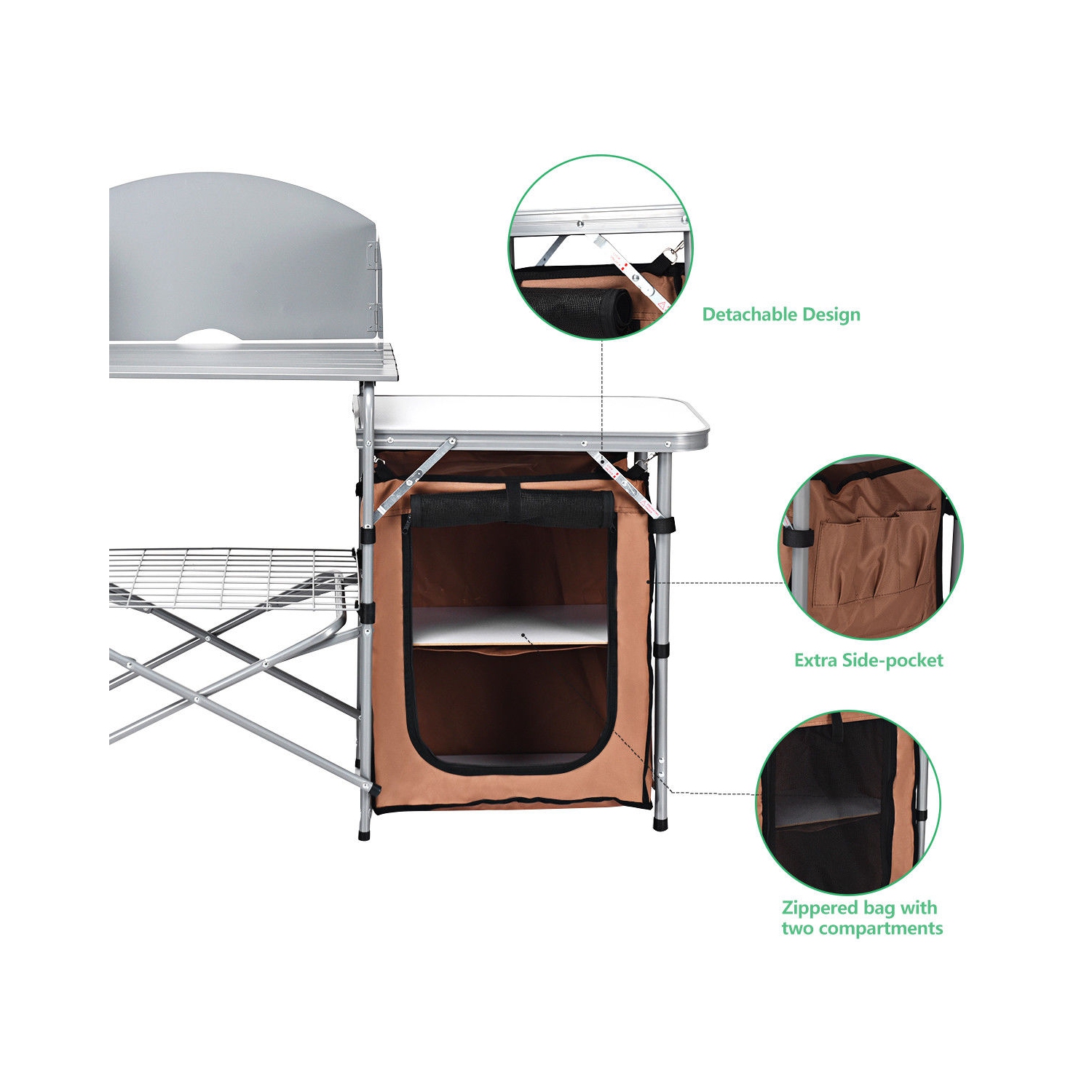 Gymax Outdoor Kitchen Foldable Grilling Stand Portable Camping Grill Table BBQ Table