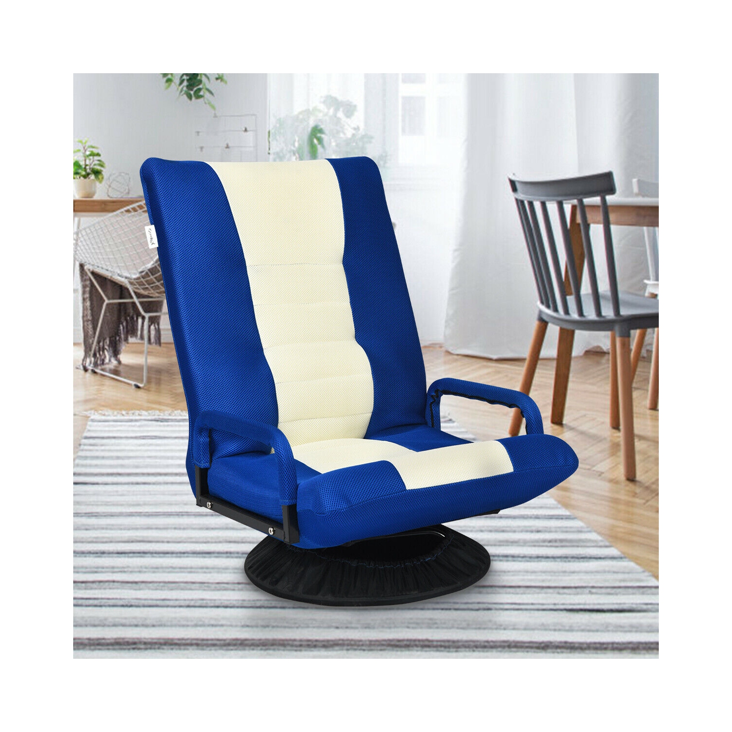 Gymax Gaming Floor Chair Folding Lazy Sofa 6-Position Adjustable Swivel w/Armrest