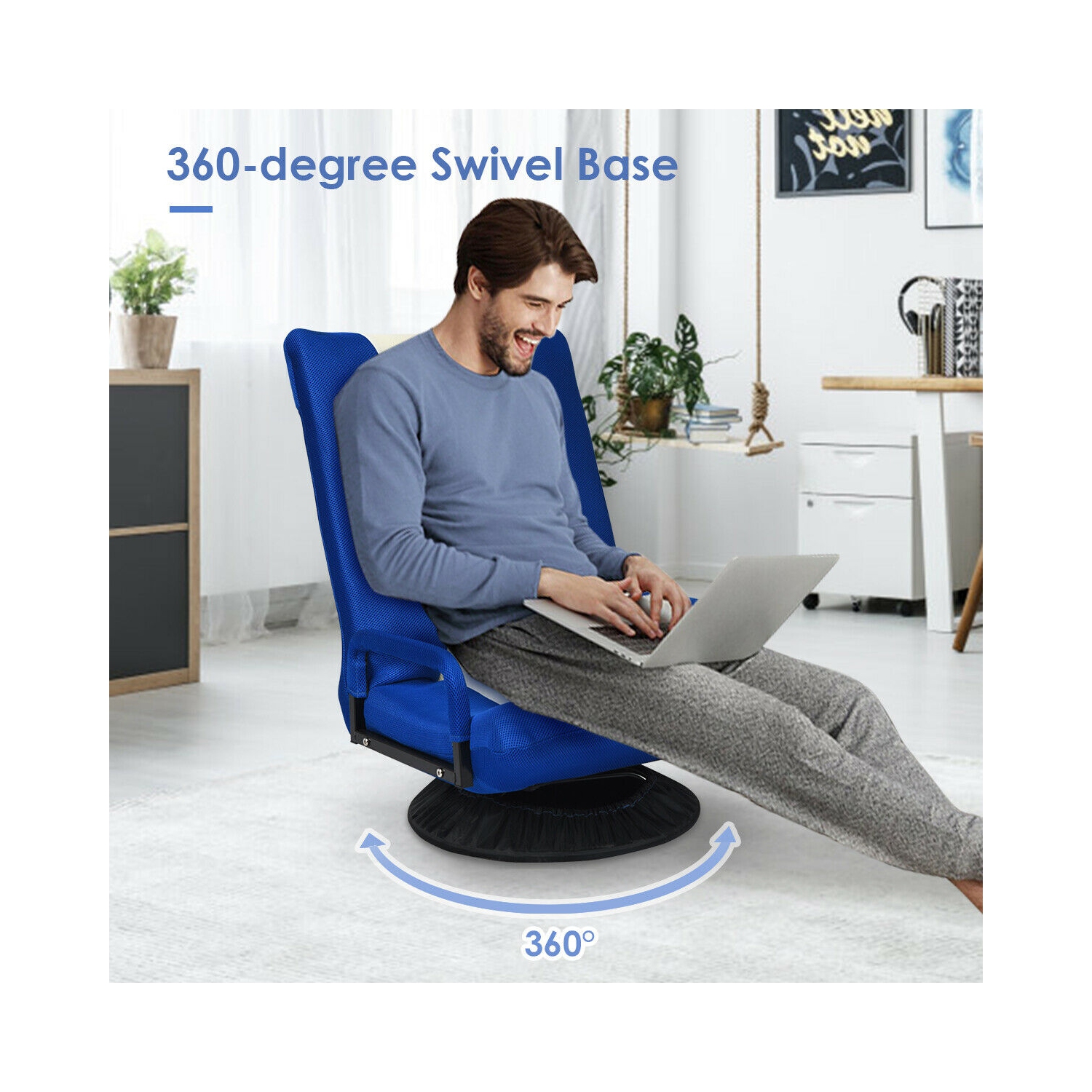 Gymax Gaming Floor Chair Folding Lazy Sofa 6-Position Adjustable Swivel w/Armrest