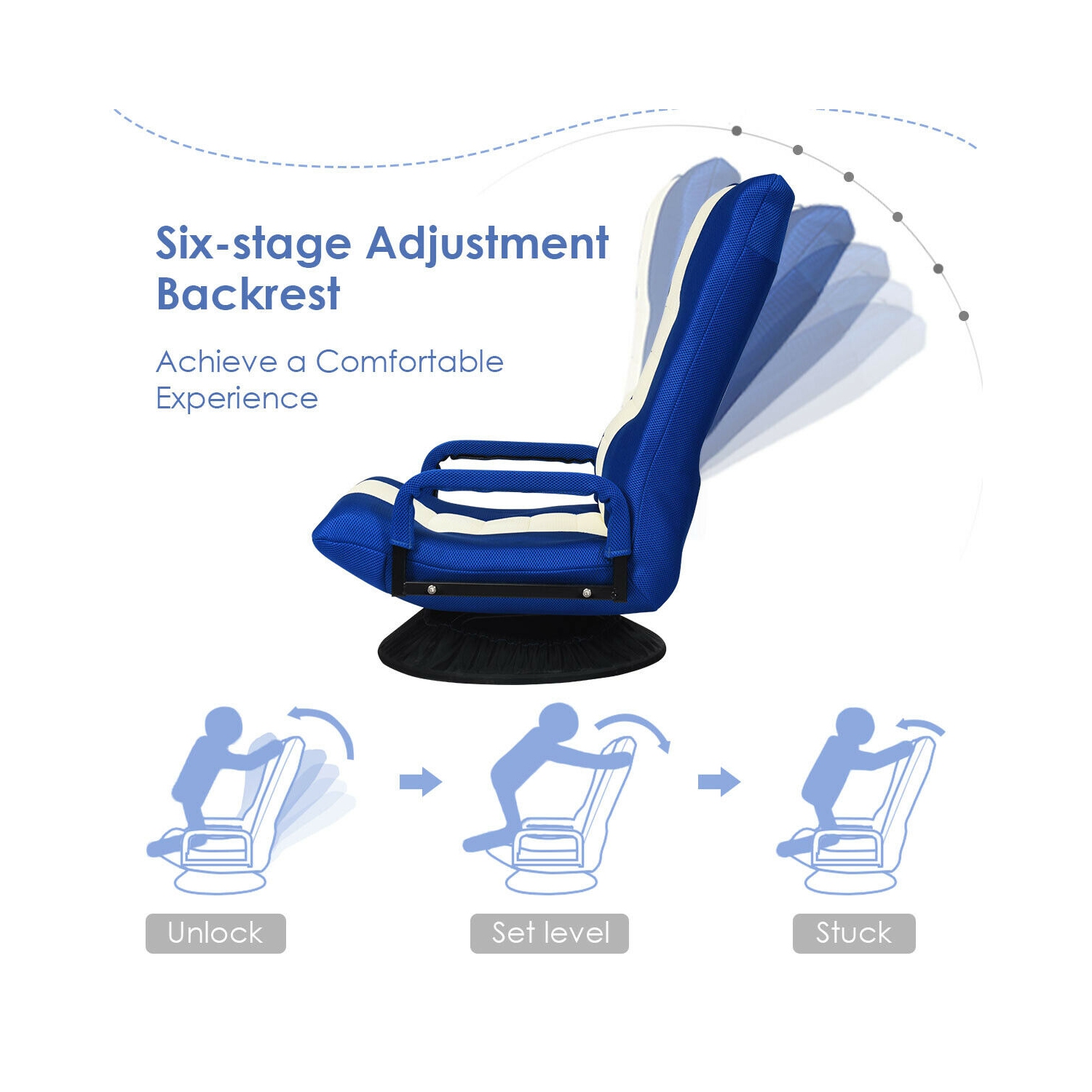 Gymax Gaming Floor Chair Folding Lazy Sofa 6-Position Adjustable Swivel w/Armrest