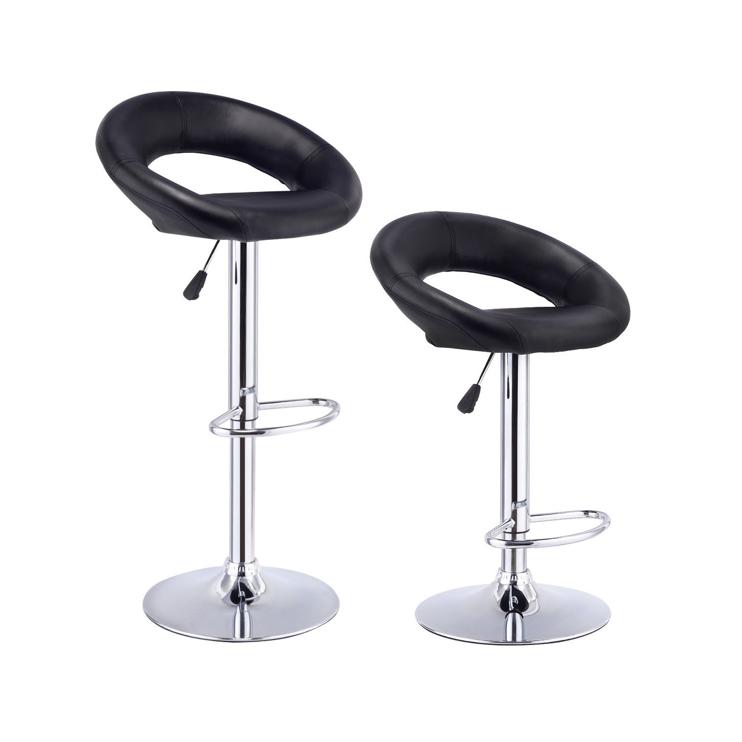 Gymax Adjustable PU Leather 2PC Bar Stools Black