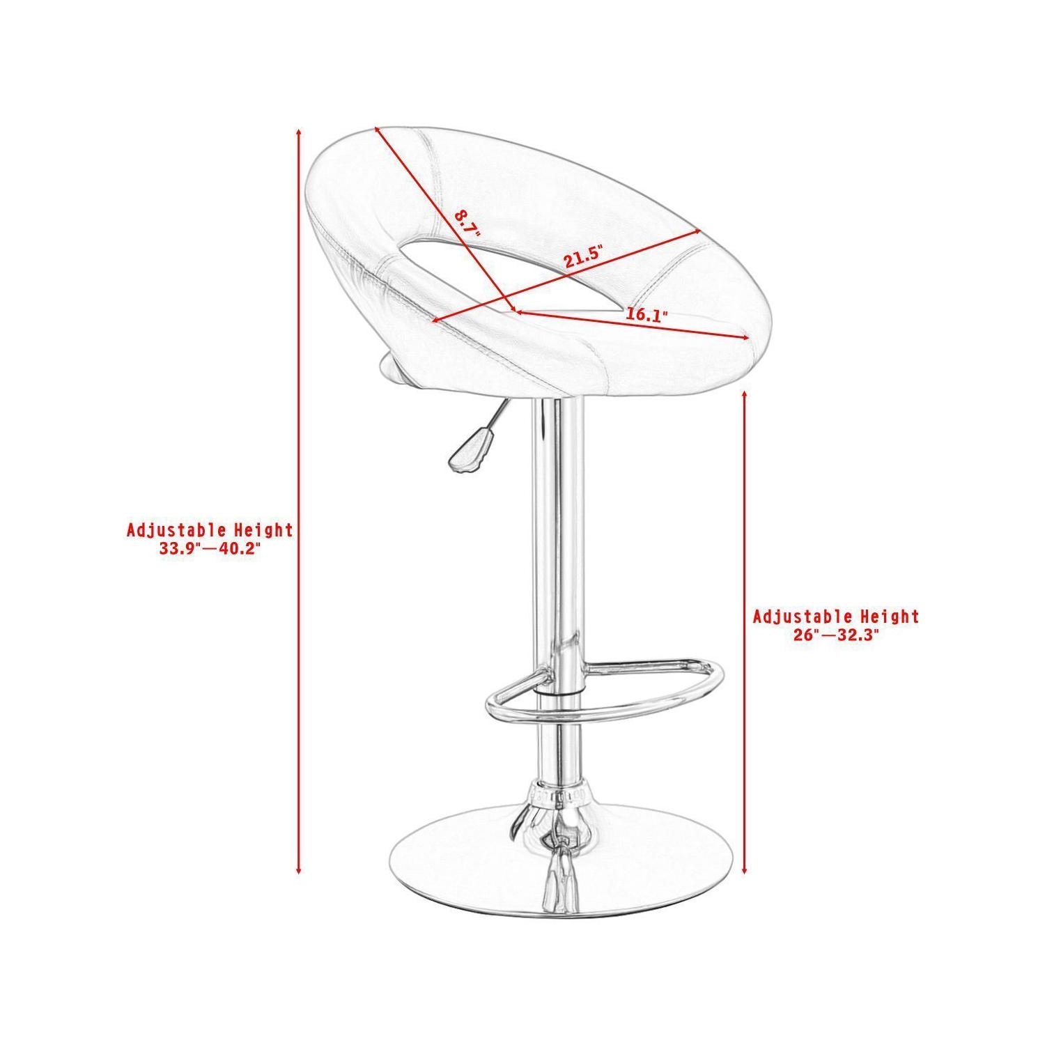 Gymax Adjustable PU Leather 2PC Bar Stools Black