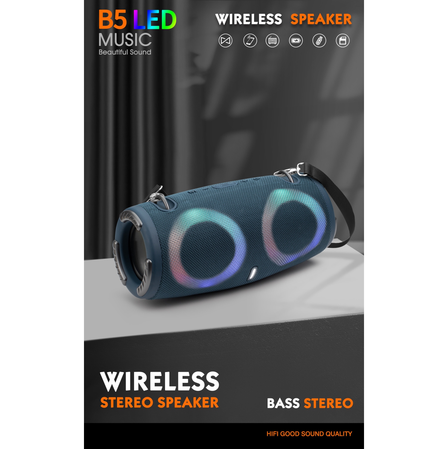 MINI-XTREME3RGB War Drum 3rd Generation Bluetooth Speaker with Plug-in Card and Subwoofer, Portable Built-in Battery - Blue