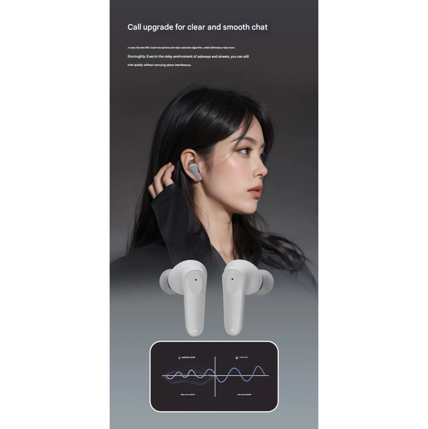 Oreillettes Bluetooth Deux oreillettes 100 % sans fil Bluetooth TWS avec suppression du bruit intelligente et son panoramique à 360° - Bleu ciel