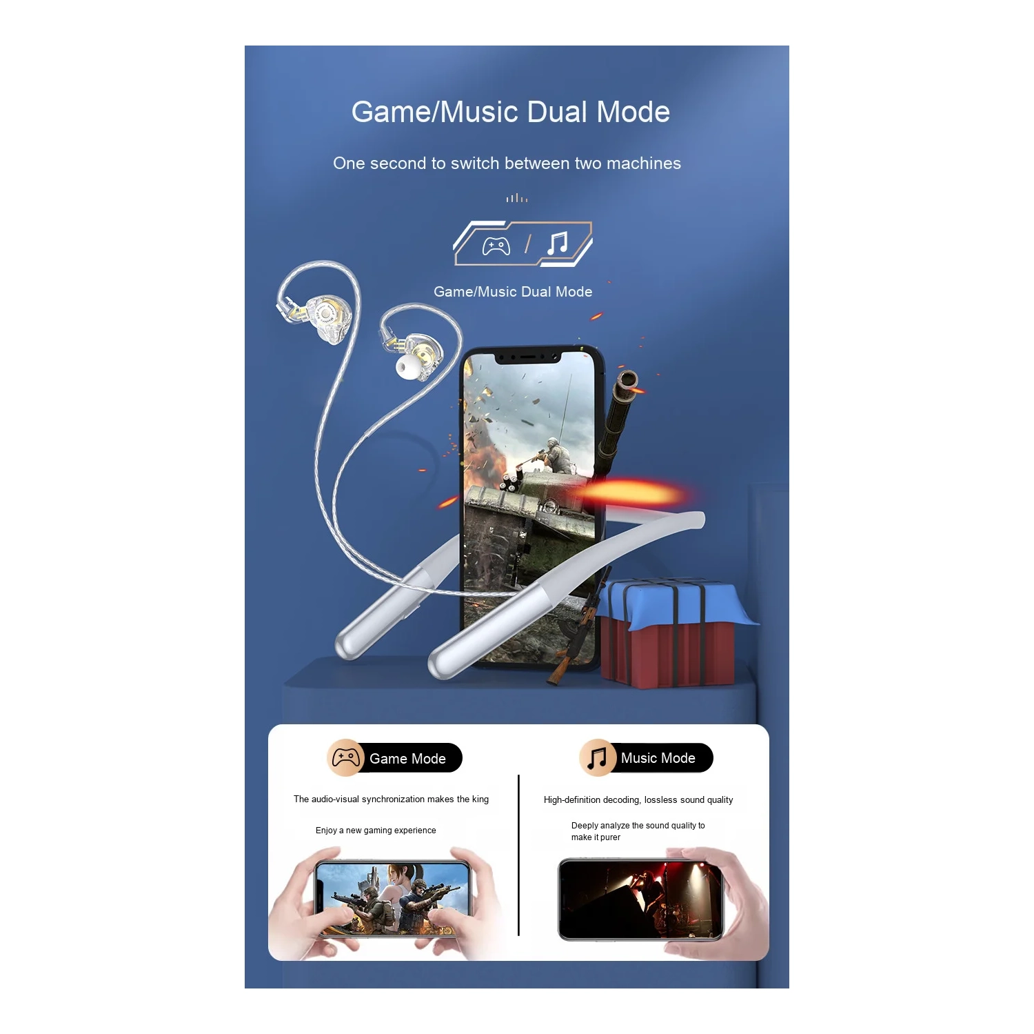 HiFi-level sound quality around-ear noise-canceling headphones with heavy bass and neck-hanging Bluetooth headphones for running and sports with long