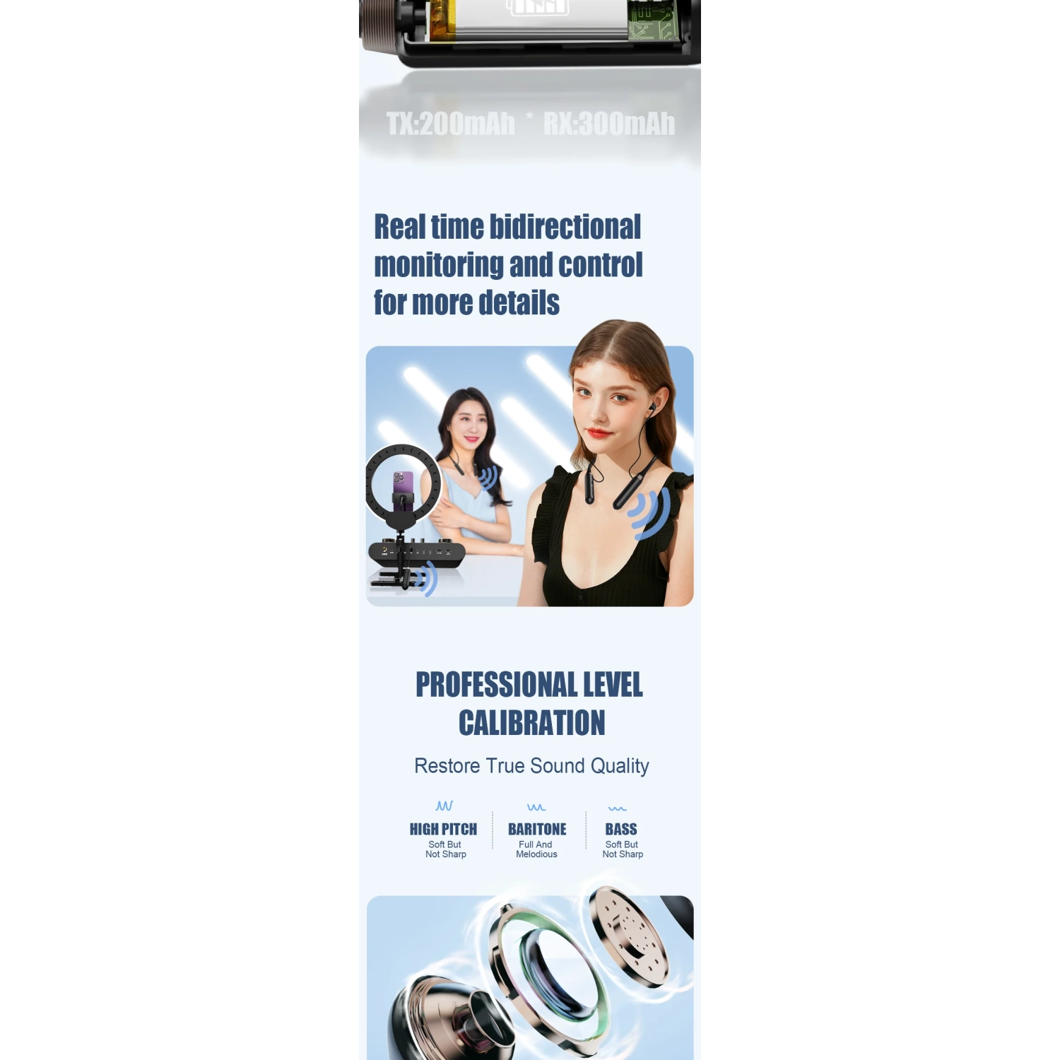 Écouteurs de contrôle sans fil en direct Casques d'écoute intra-auriculaires à suppression du bruit de 3,5&nbsp;mm&nbsp;: moniteur bimode 2,4 GHz un