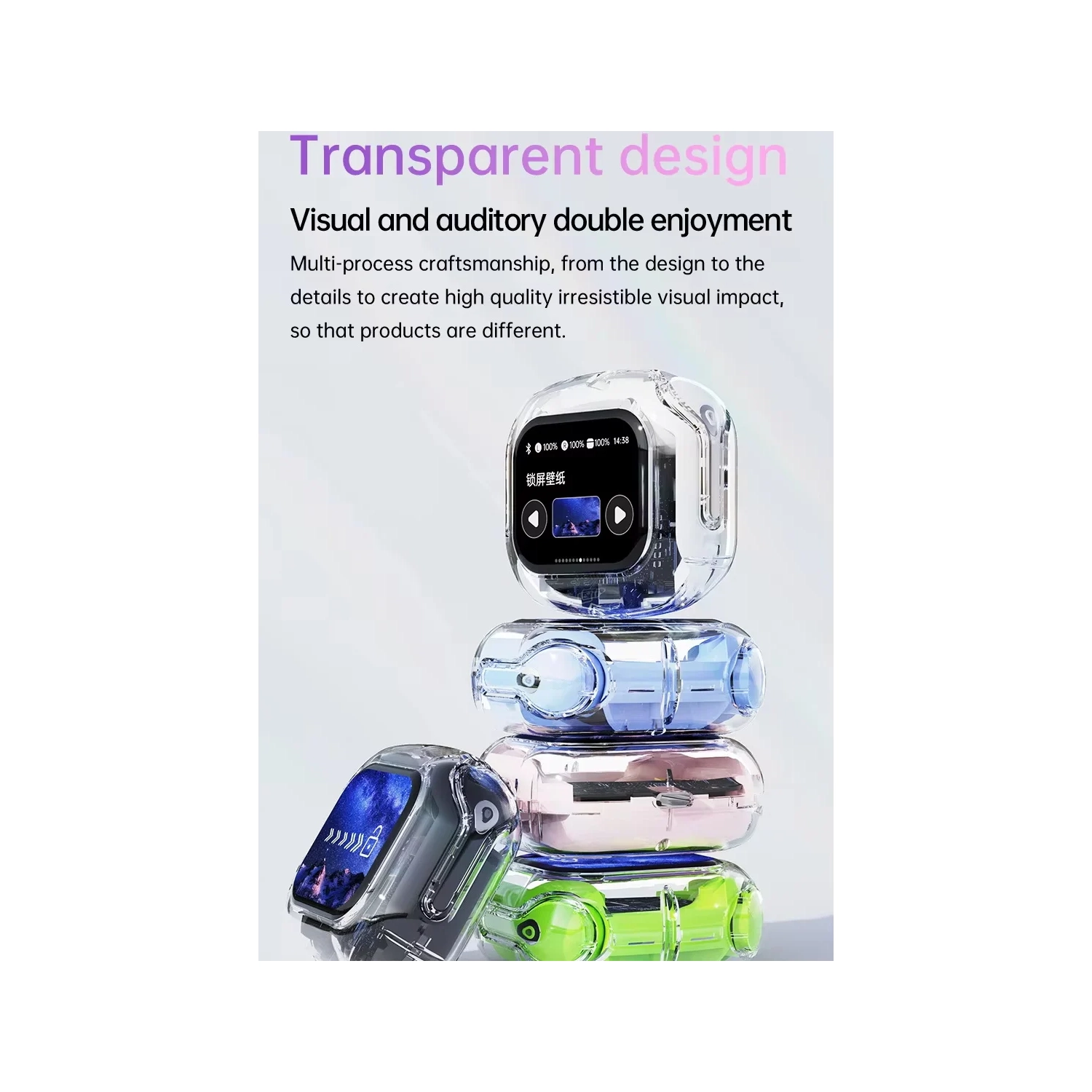 Écouteurs Bluetooth, longue autonomie, écran tactile couleur, écouteurs bouton sport à suppression du bruit, écouteurs intelligents TWS - Rose