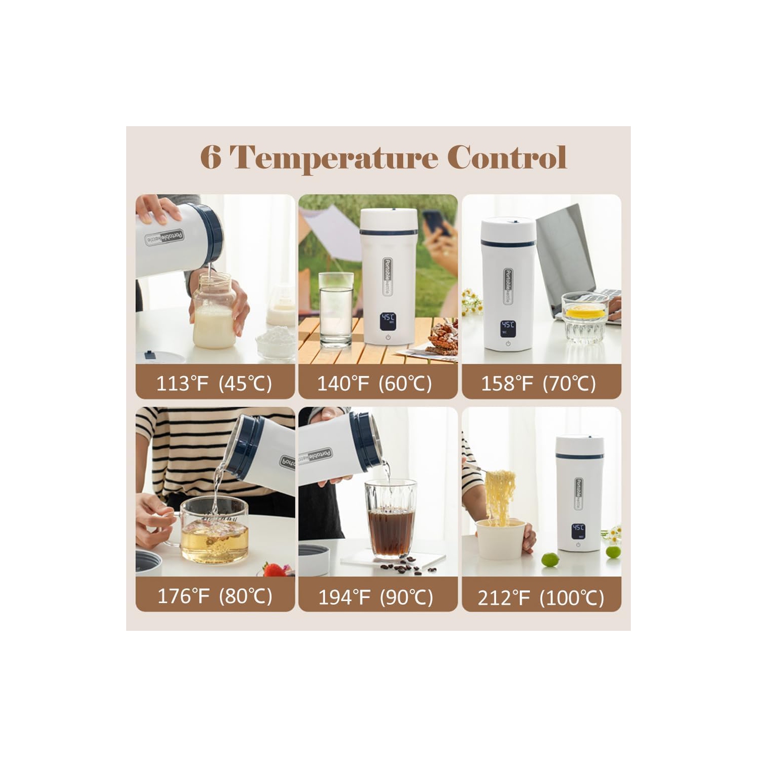 Tasse électrique portative Thermos pour voyages d'affaires et d'extérieur - Chaudière en acier inoxydable 304 avec 550&nbsp;ml d'ébullition antisèche