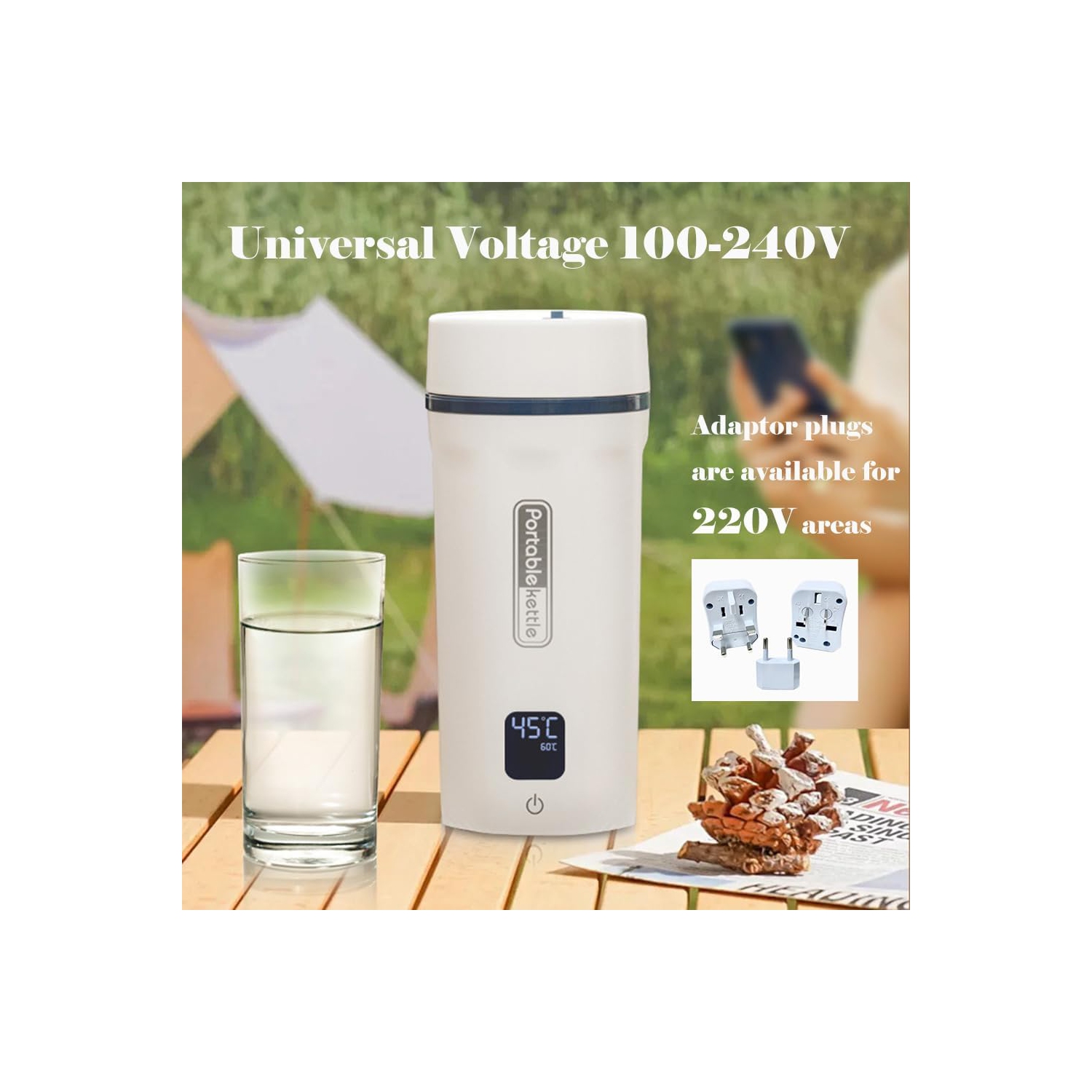 Tasse électrique portative Thermos pour voyages d'affaires et d'extérieur - Chaudière en acier inoxydable 304 avec 550&nbsp;ml d'ébullition antisèche