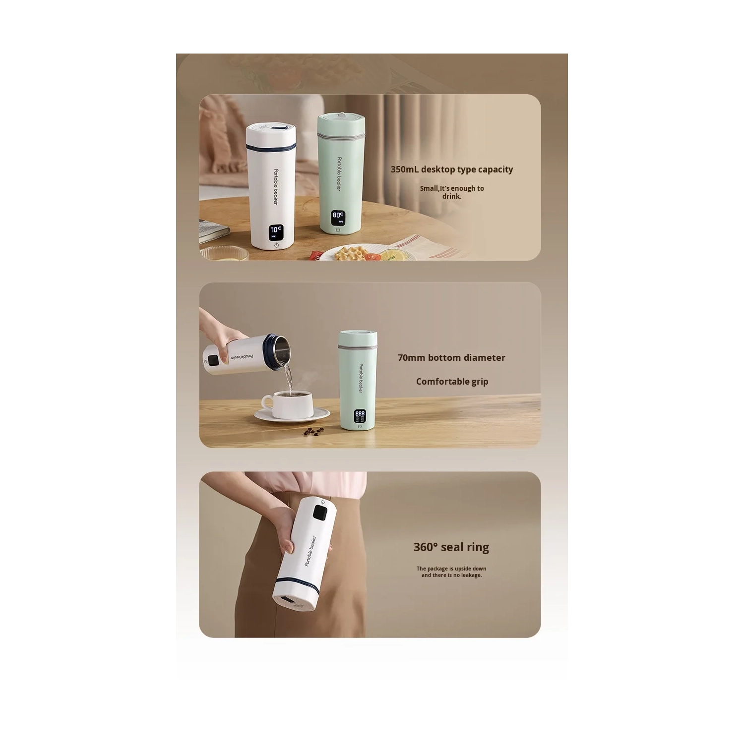 Portable Electric Thermos, Digital Portable Travel Water Bottle, Fast Heating Water Bottle - Green - Intelligent Six-Level Temperature Control -