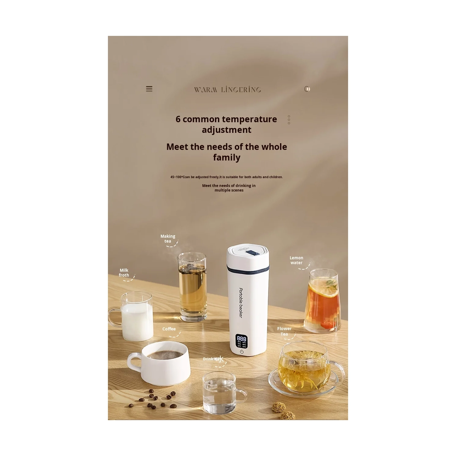 Portable Electric Thermos, Digital Portable Travel Water Bottle, Fast Heating Water Bottle - Green - Intelligent Six-Level Temperature Control -