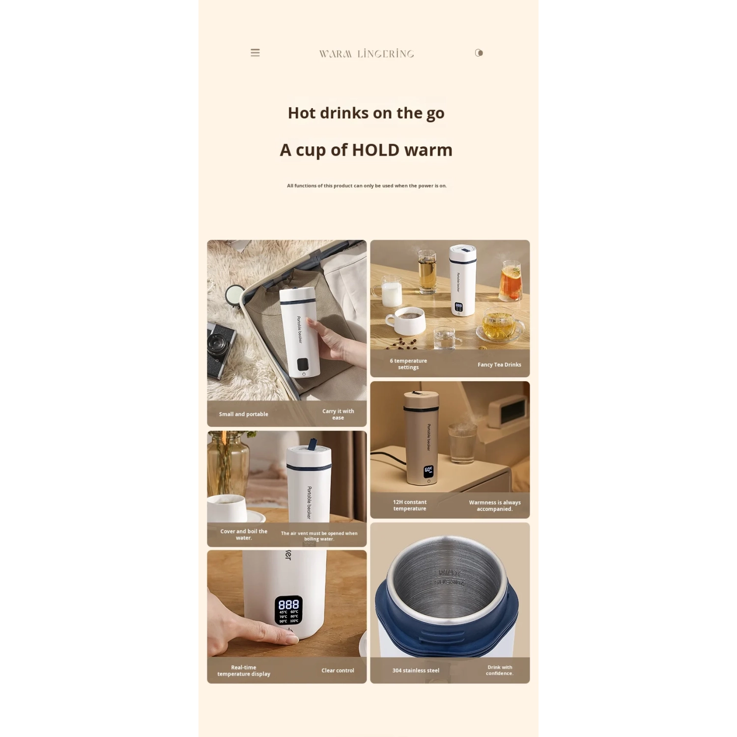 Portable Electric Water Bottle, Digital Portable Travel Water Bottle, Fast Heating Water Bottle - White - Intelligent Six-Level Temperature Control -