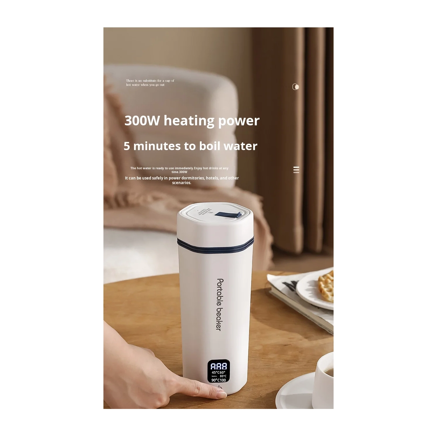 Portable Electric Water Bottle, Digital Portable Travel Water Bottle, Fast Heating Water Bottle - White - Intelligent Six-Level Temperature Control -