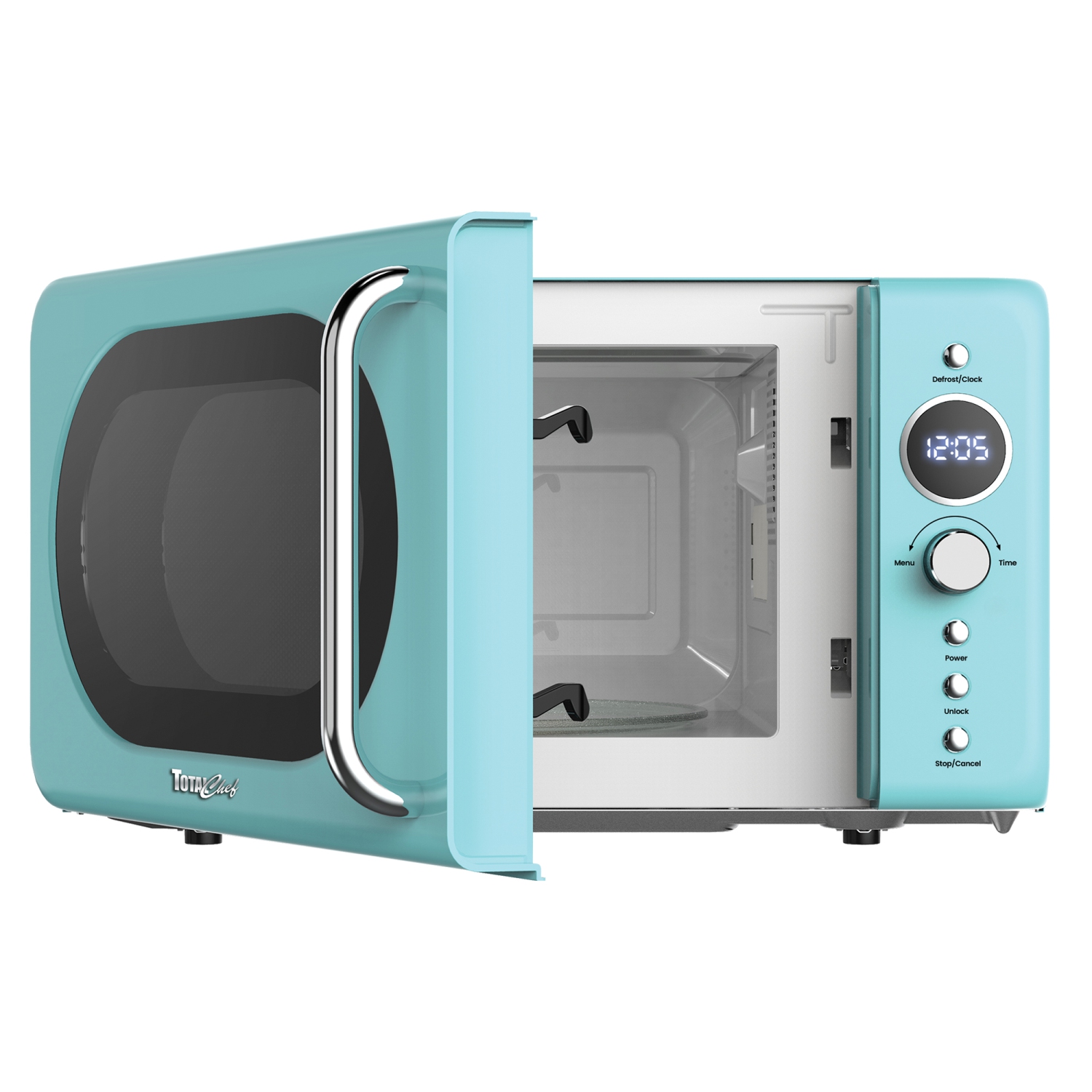 Total Chef Retro Microwave Oven, 0.7 Cu Ft, Quick Start & Defrost, 8 Pre-Set Functions, 700W, Blue