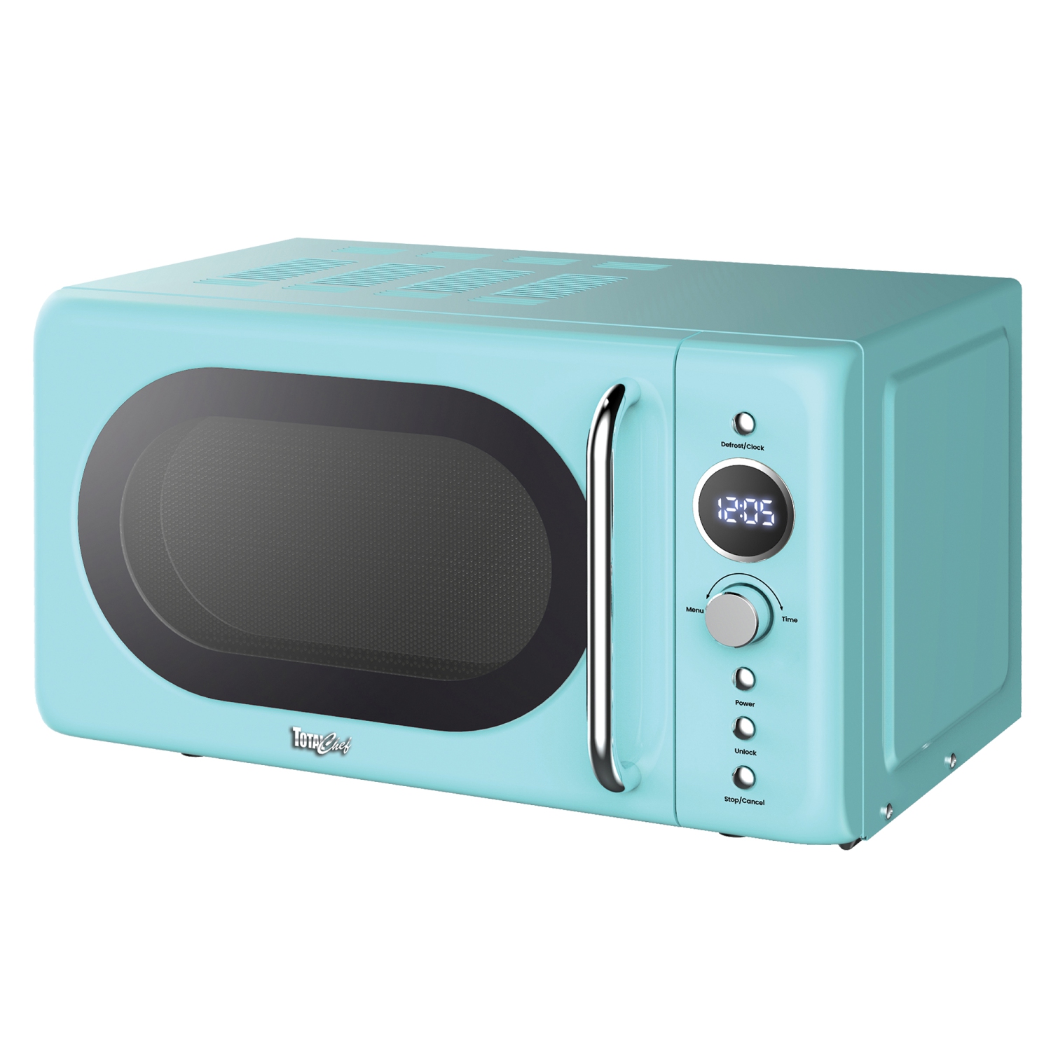 Total Chef Retro Microwave Oven, 0.7 Cu Ft, Quick Start & Defrost, 8 Pre-Set Functions, 700W, Blue