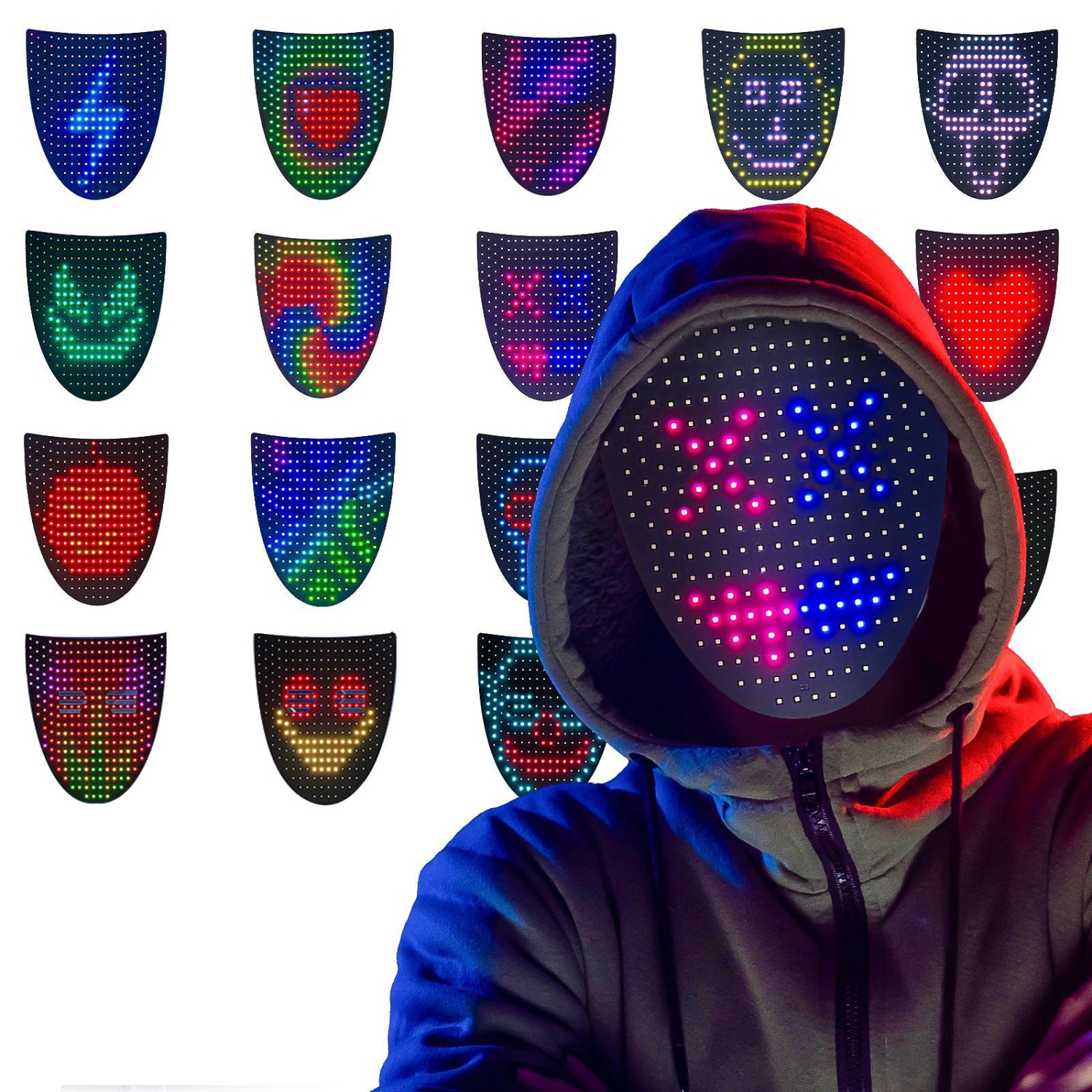 LED light-up mask with gesture sensing, cool face-changing mask, perfect gift props for Halloween, Christmas, birthdays, role-playing parties