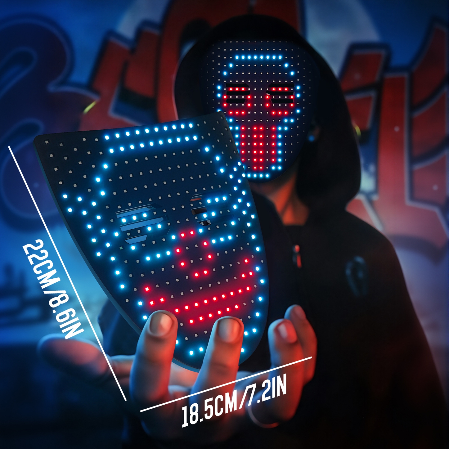 LED light-up mask with gesture sensing, cool face-changing mask, perfect gift props for Halloween, Christmas, birthdays, role-playing parties