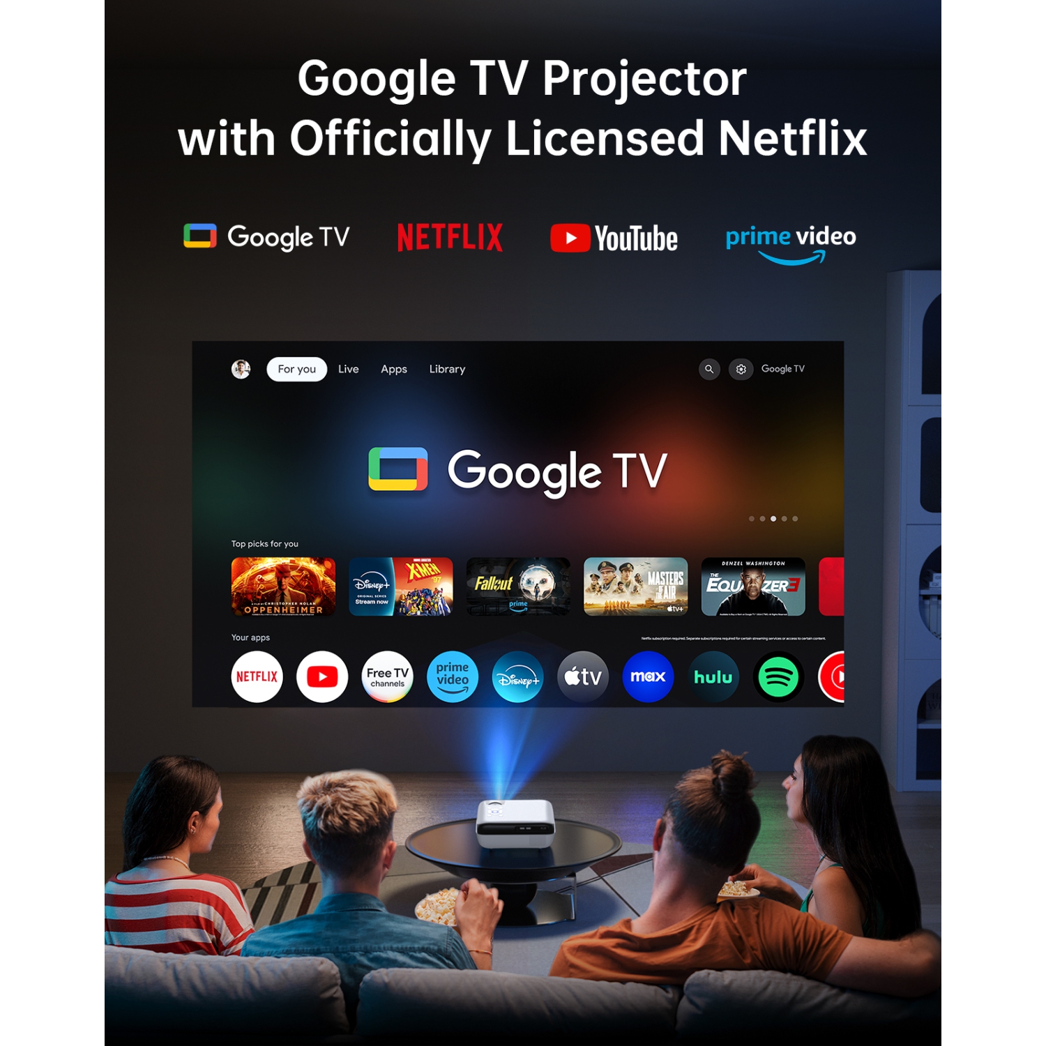 HAPPRUN Official Licensed Google TV Smart Projector