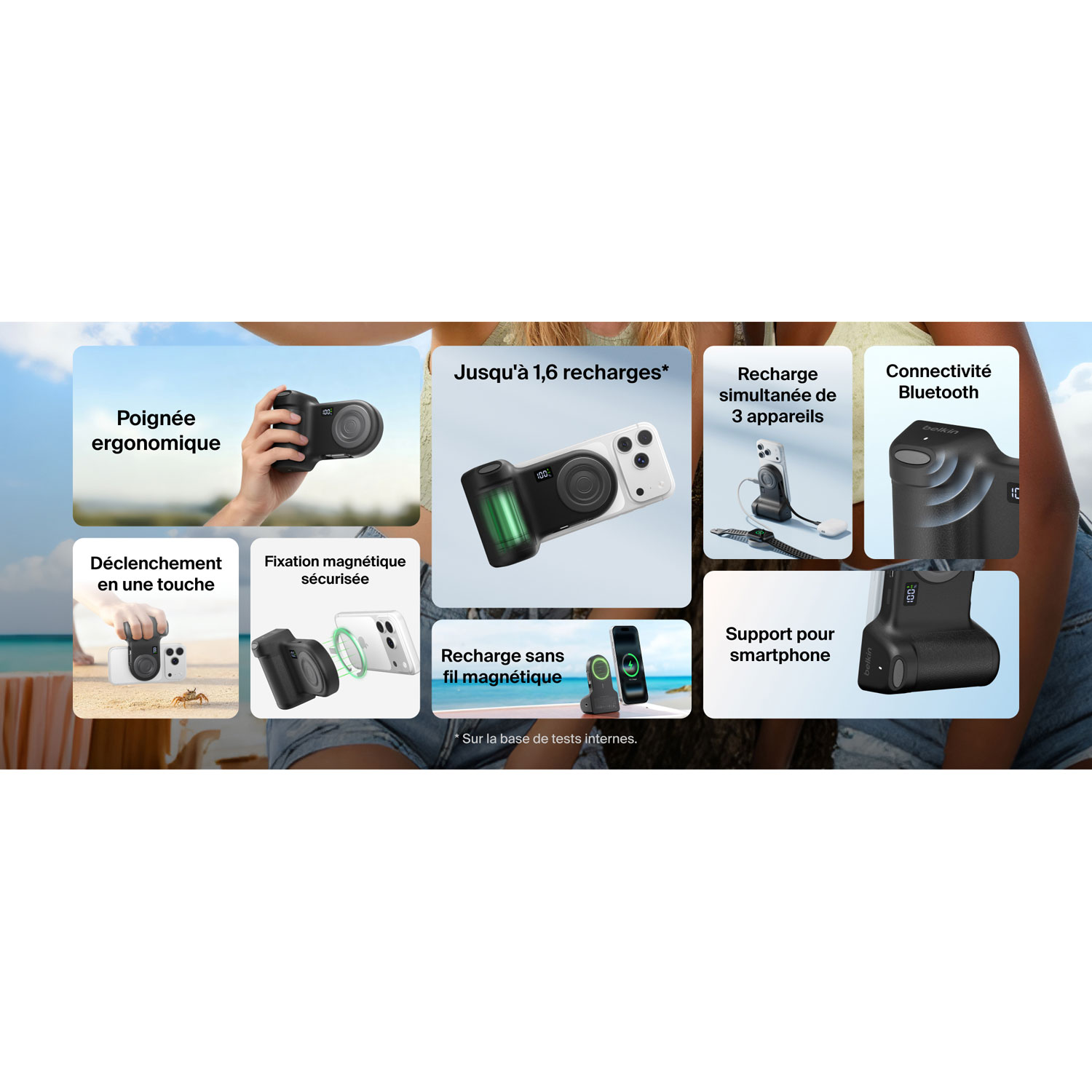 Chargeur portable USB-C de 9300 mAh PowerGrip de Belkin avec câble USB-C - Anthracite