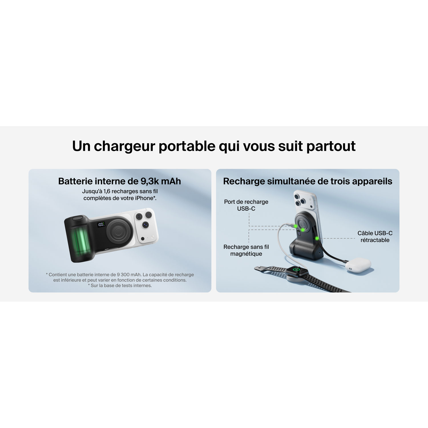 Chargeur portable USB-C de 9300 mAh PowerGrip de Belkin avec câble USB-C - Anthracite