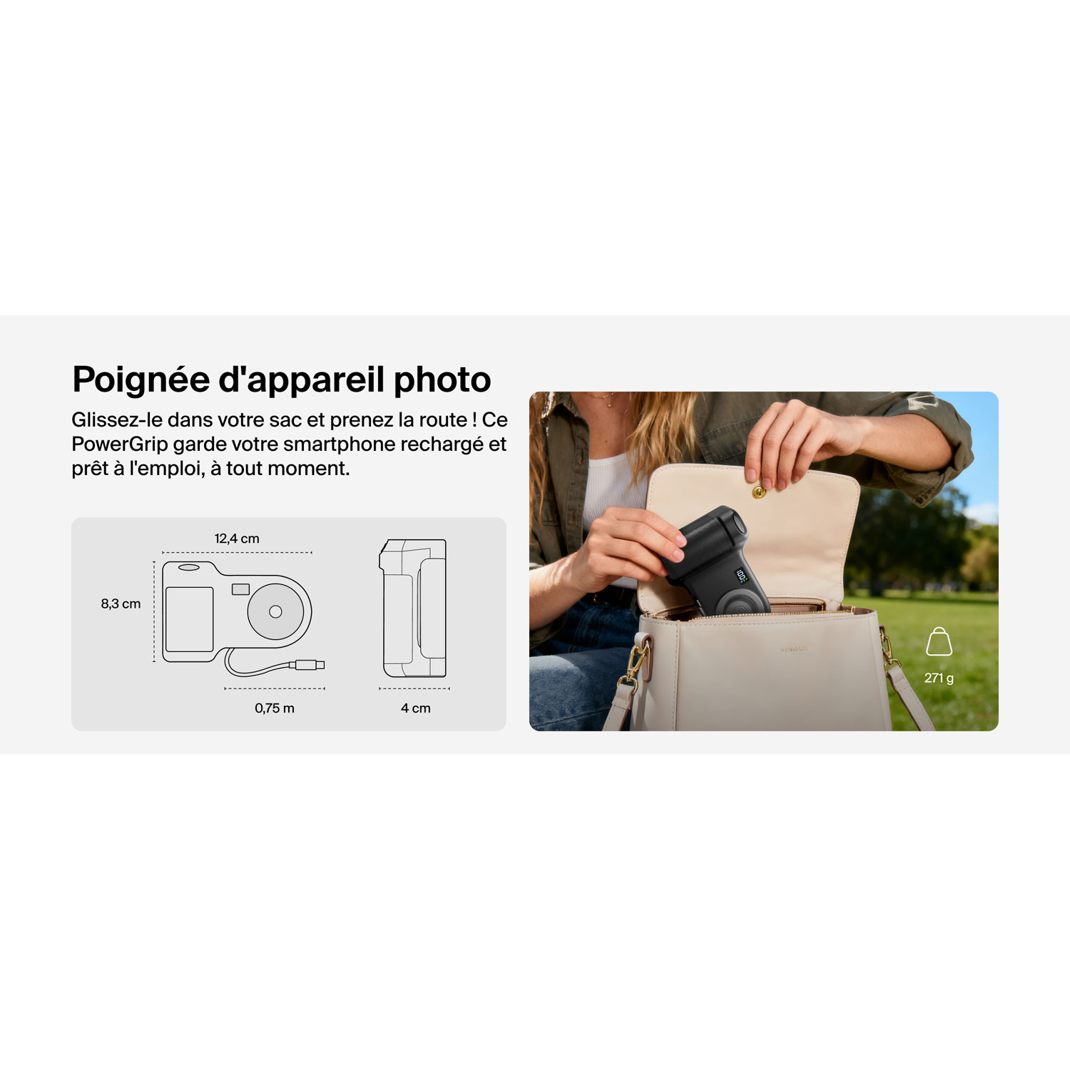 Chargeur portable USB-C de 9300 mAh PowerGrip de Belkin avec câble USB-C - Anthracite