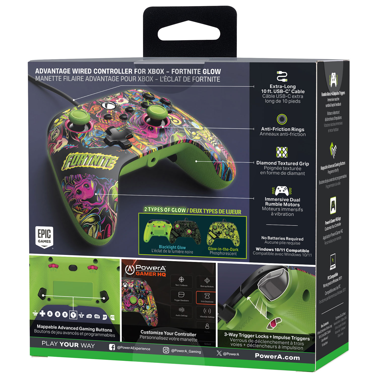 Manette avec fil Advantage de PowerA pour Xbox Series X|S - Fortnite Glow