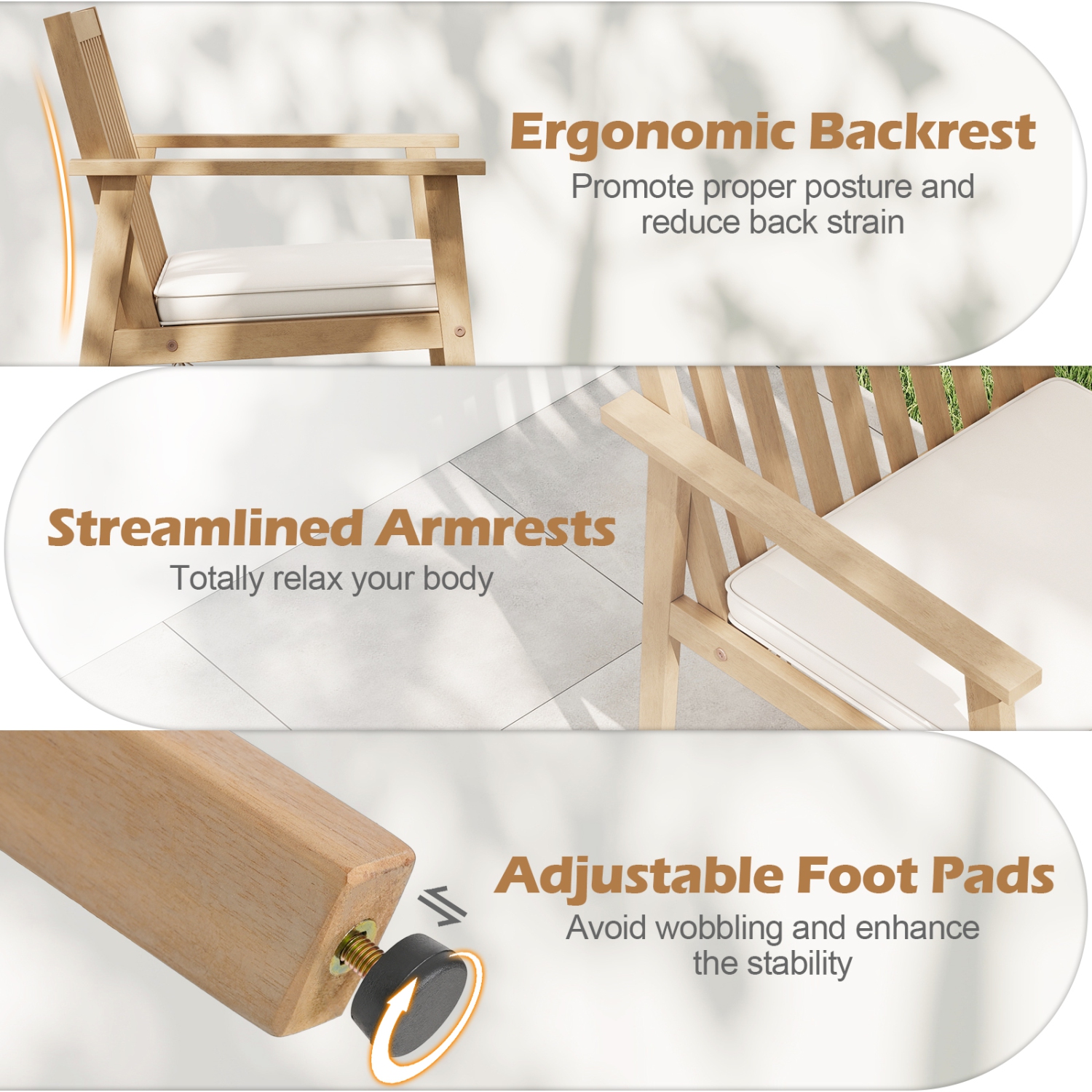 Gymax 2 PCS Patio Dining Chairs w/ Removable Padded Cushion Armrests & Teak Oil Finish