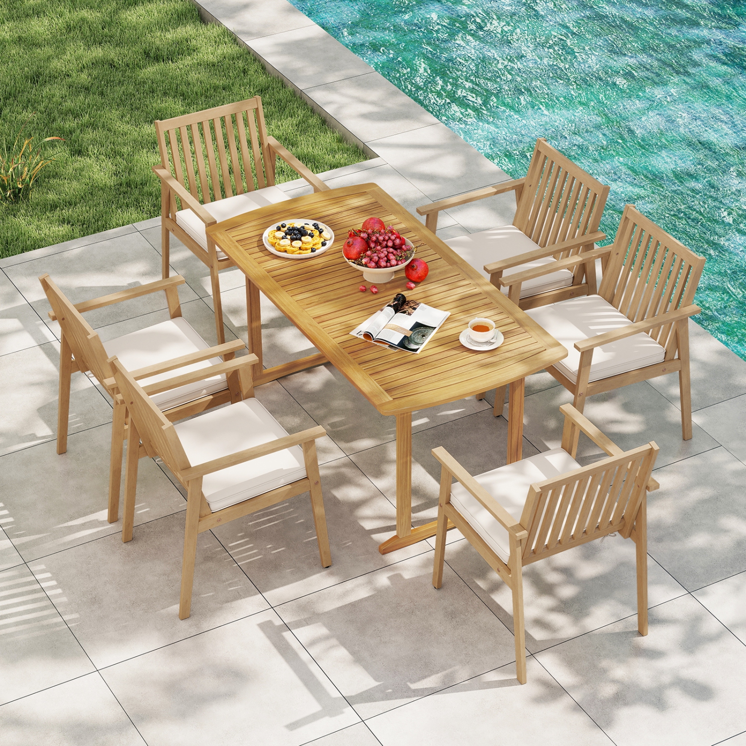 Gymax 2 PCS Patio Dining Chairs w/ Removable Padded Cushion Armrests & Teak Oil Finish