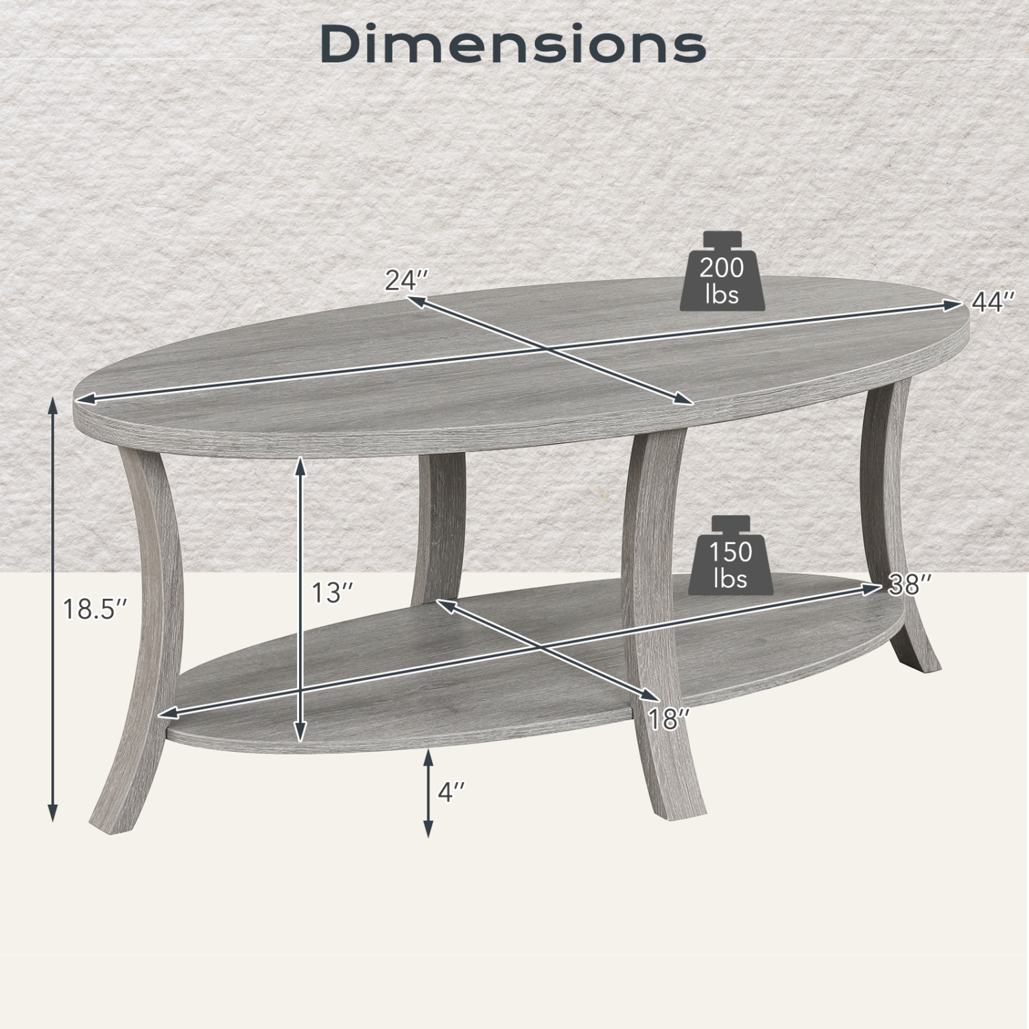 Gymax 2-Tier Oval Coffee Table w/ Storage Shelf Rubber Wood Accent Tea Table