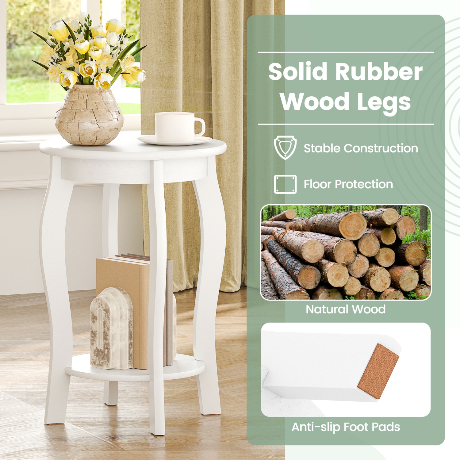 Gymax 2-Tier Round End Table Set of 2 Narrow Sofa Side Nightstand w/ Storage Shelf