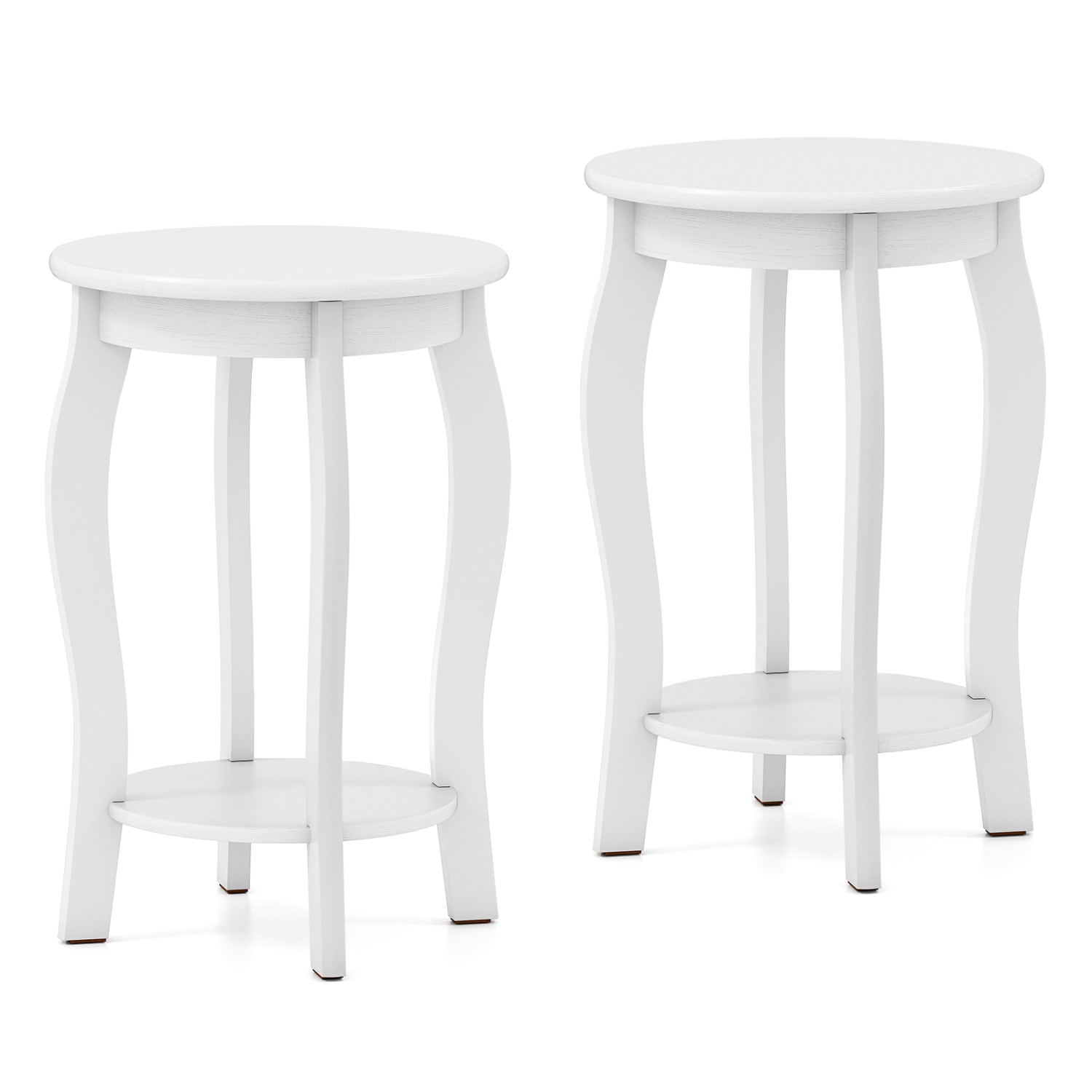 Gymax 2-Tier Round End Table Set of 2 Narrow Sofa Side Nightstand w/ Storage Shelf