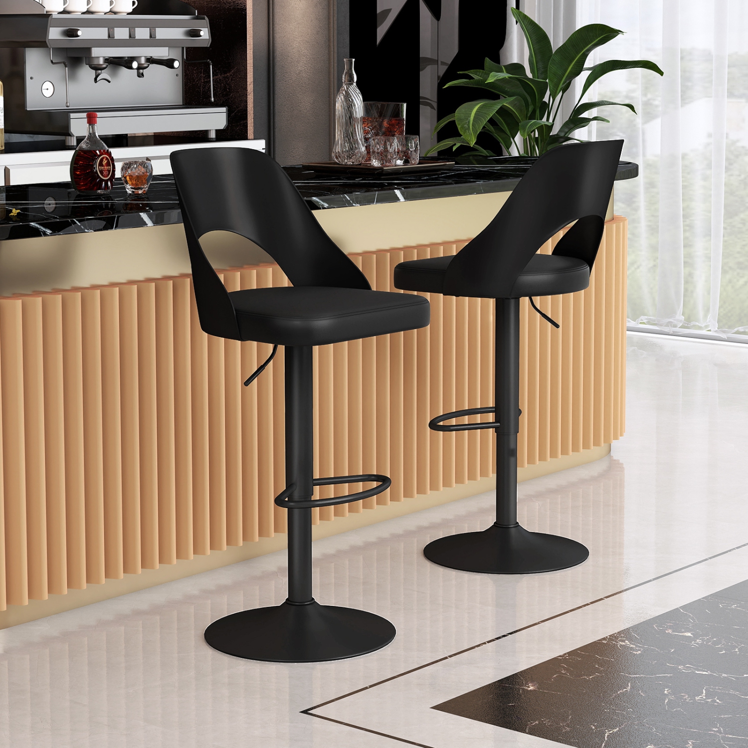 Gymax Bar Stools Set of 4 w/Enlarged PU Leather Seat Footrest Swivel Bar Chairs