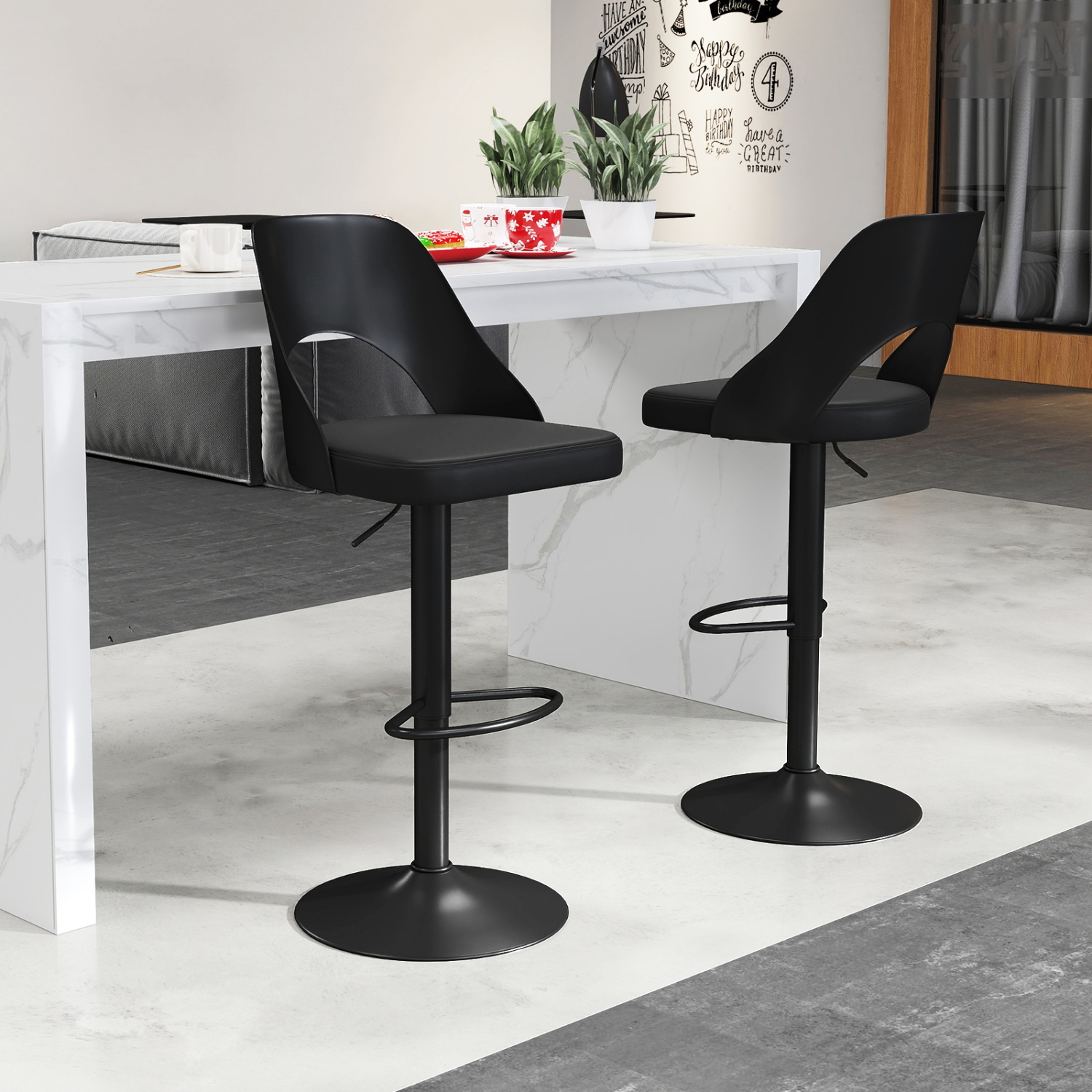Gymax Bar Stools Set of 4 w/Enlarged PU Leather Seat Footrest Swivel Bar Chairs