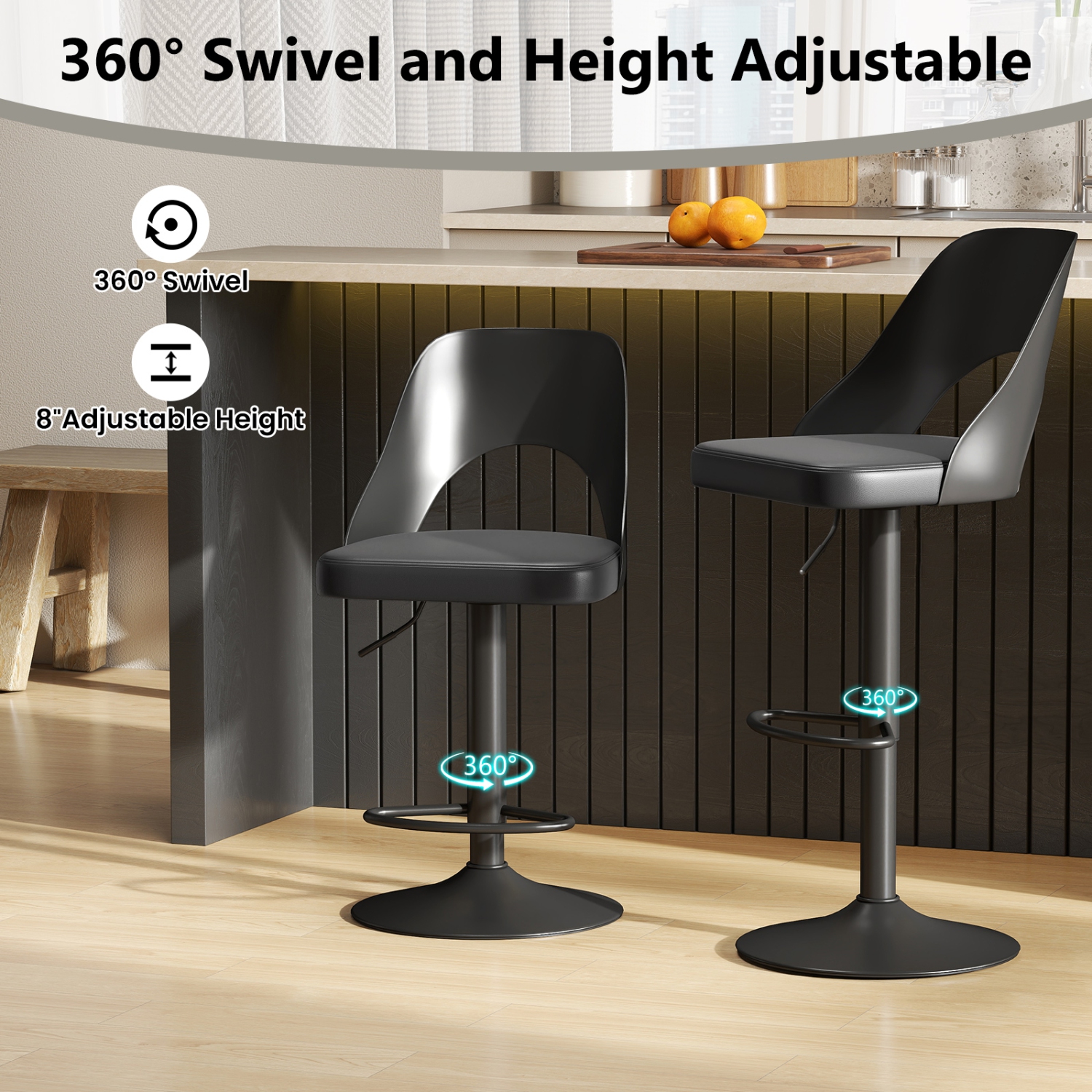 Gymax Bar Stools Set of 4 w/Enlarged PU Leather Seat Footrest Swivel Bar Chairs