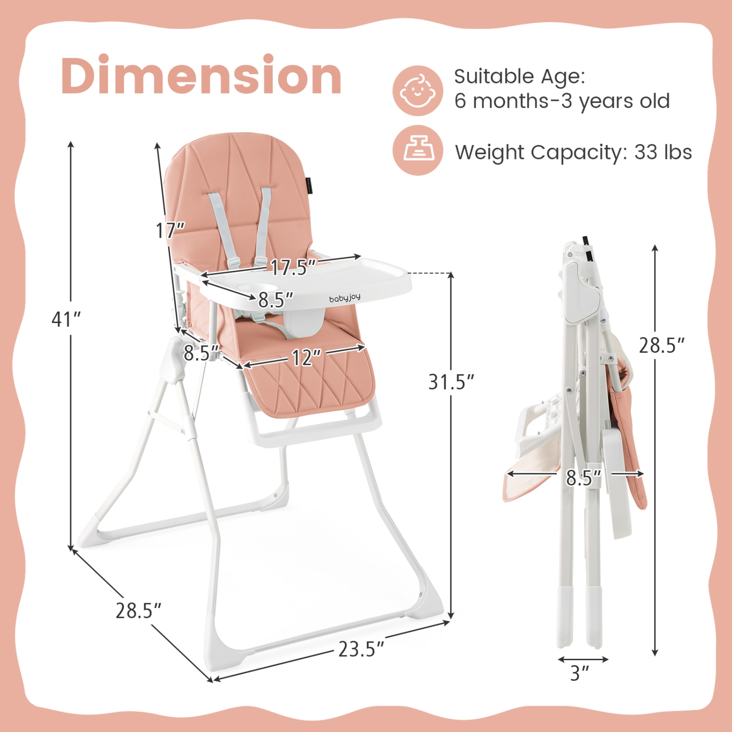 Gymax Foldable High Chair Easy Clean Compact Highchair w/ Removable Adjustable Tray