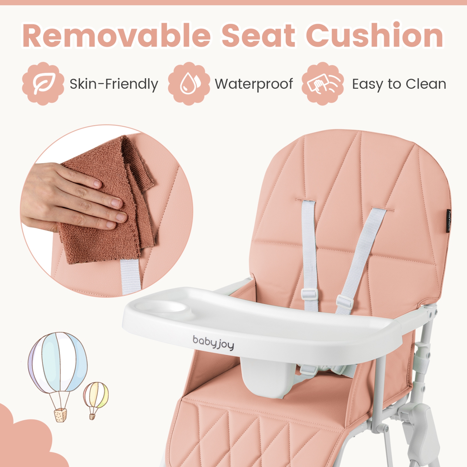 Gymax Foldable High Chair Easy Clean Compact Highchair w/ Removable Adjustable Tray