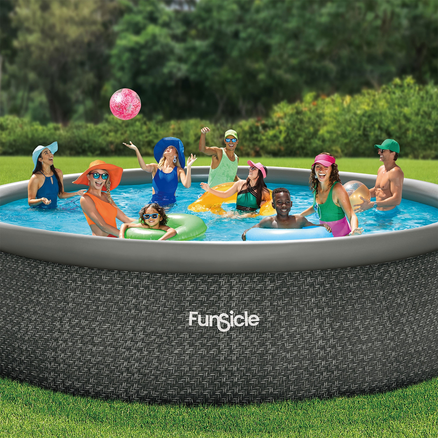Funsicle – Piscine hors terre à anneaux QuickSet, 18 pi x 48&nbsp;po, chevrons