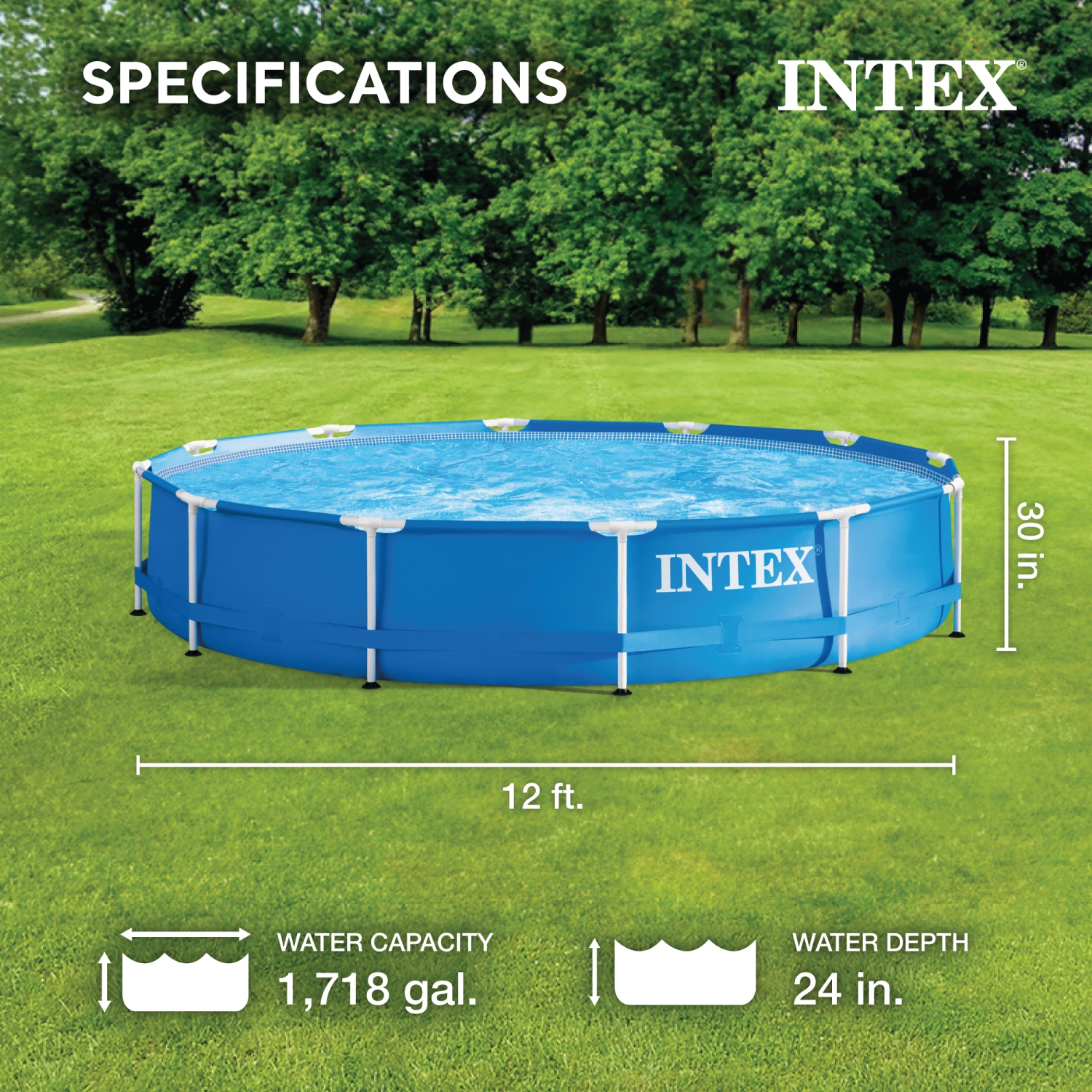 Piscine hors terre à cadre en métal de 12 pi x 30&nbsp;po d'INTEX, filtre, couvercle et trousse d'entretien