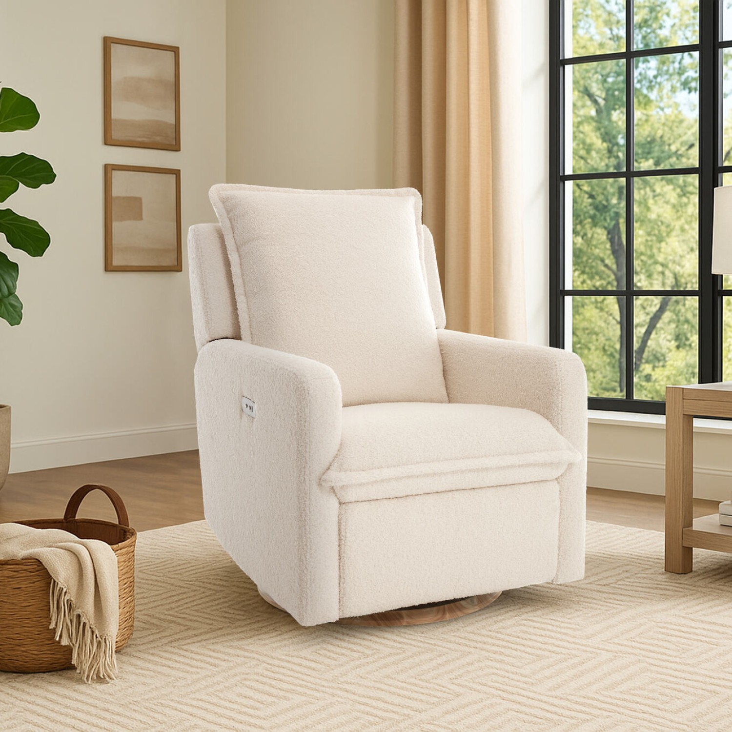 Fauteuil inclinable pivotant en peau de mouton Milo de Valencia - Beige