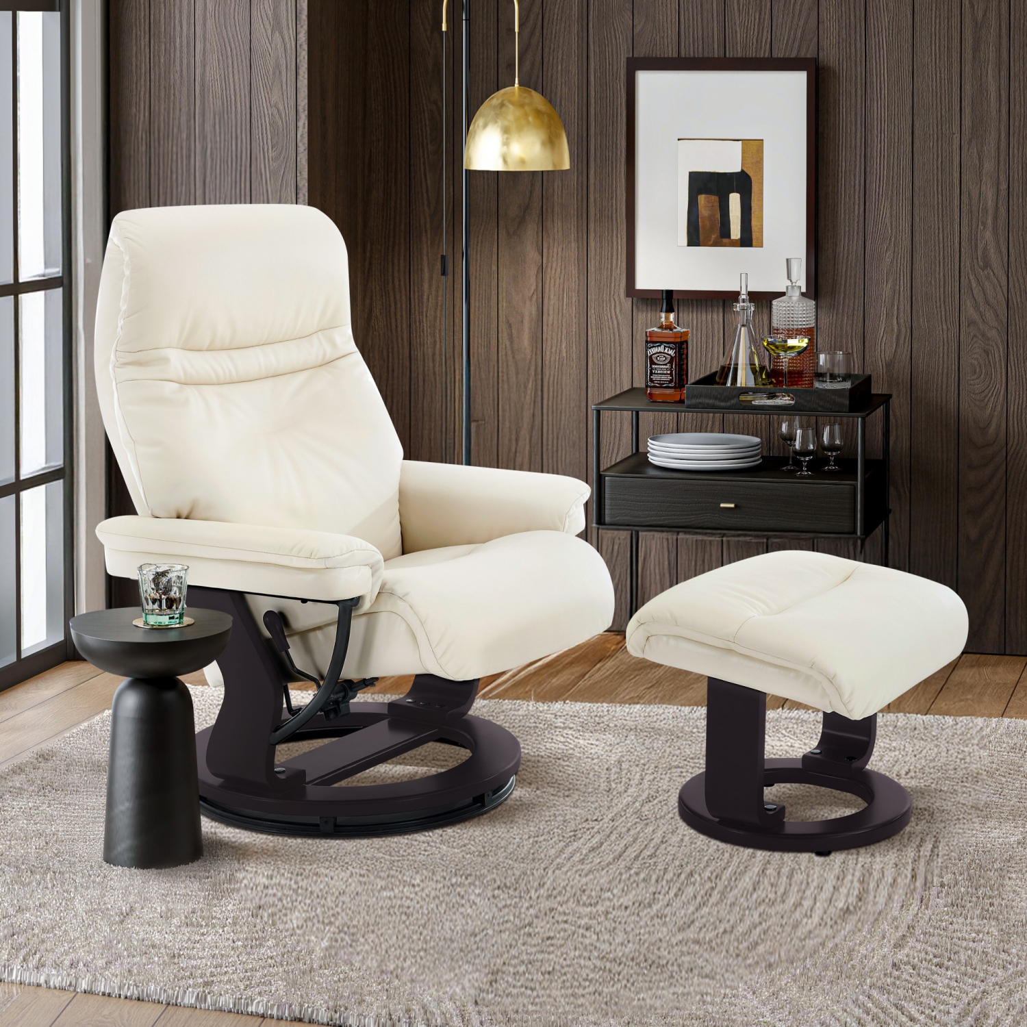 Valencia – Siège inclinable en cuir Massimo avec pouf, beige