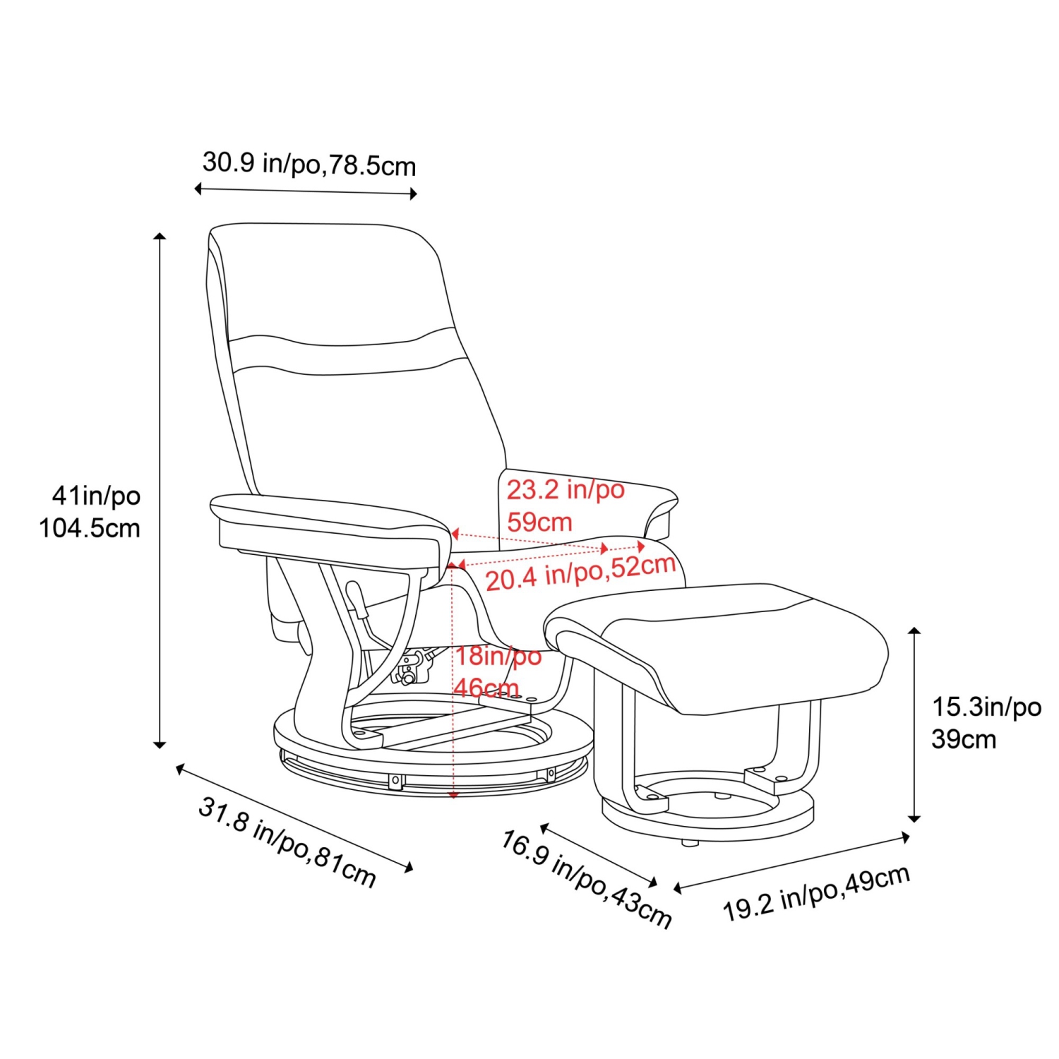 Valencia – Siège inclinable en cuir Massimo avec pouf, beige