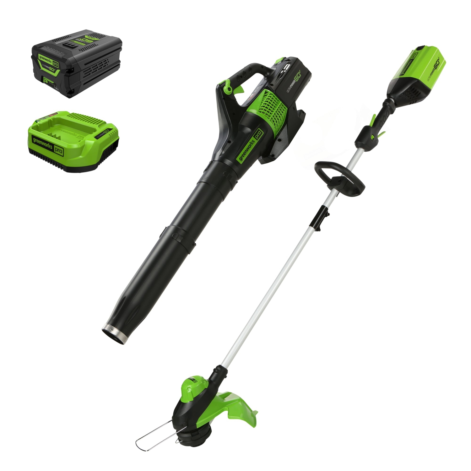 Greenworks 60V 13" Cordless String Trimmer & 540 CFM- 140 MPH Leaf Blower Combo Kit, 4.0 Ah Battery and Charger Included