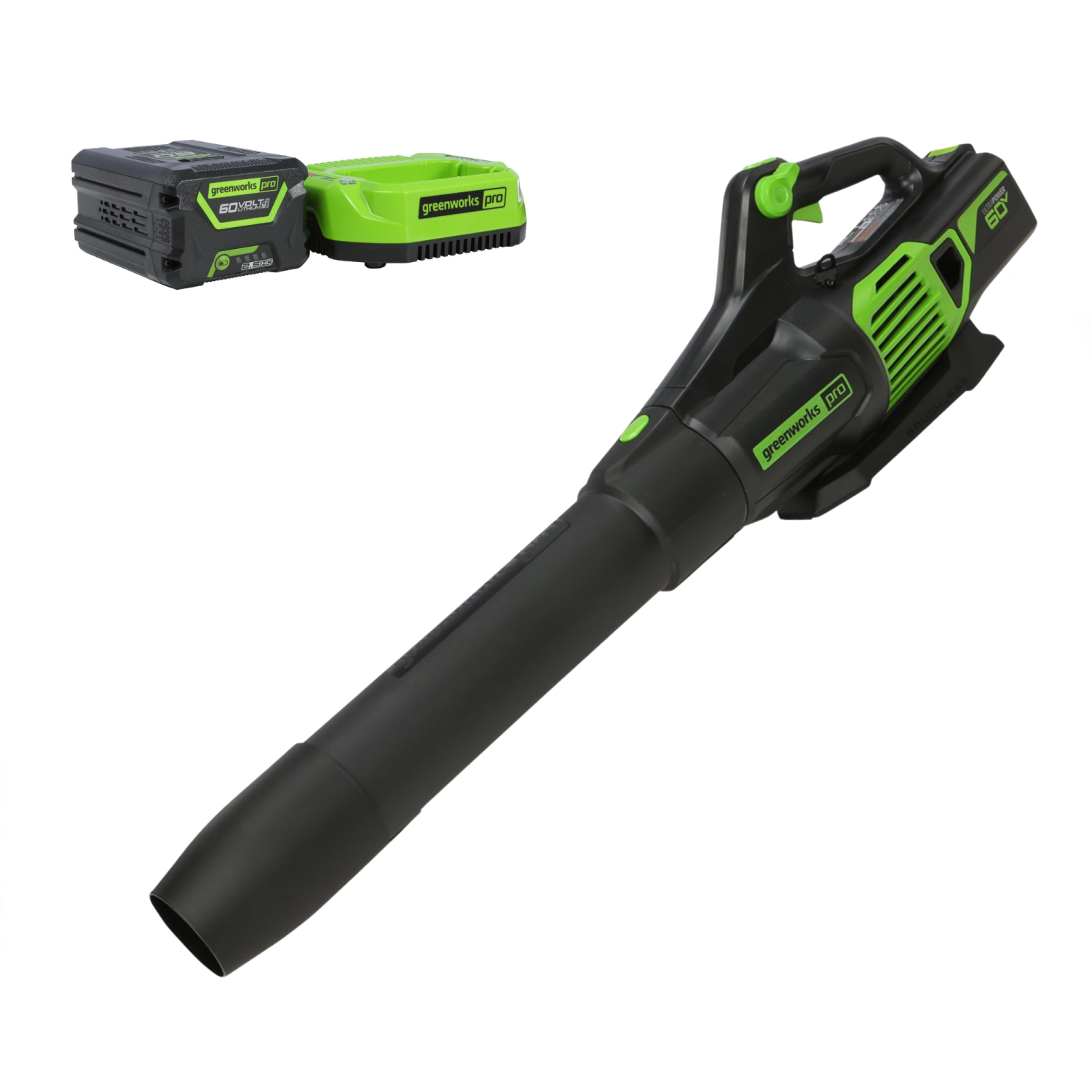 Greenworks 60V 610 CFM- 130 MPH Cordless Leaf Blower, 2.5 Ah Battery and Rapid Charger Included