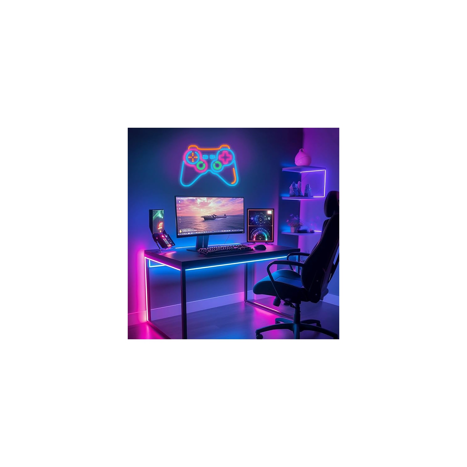 Eufrozy Gamer Neon Signs for Man Cave, Blue Gamepad Controller LED Neon Sign Game 6 Dimmable Gaming Neon Lights pour adolescents Garçons Joueur Décor