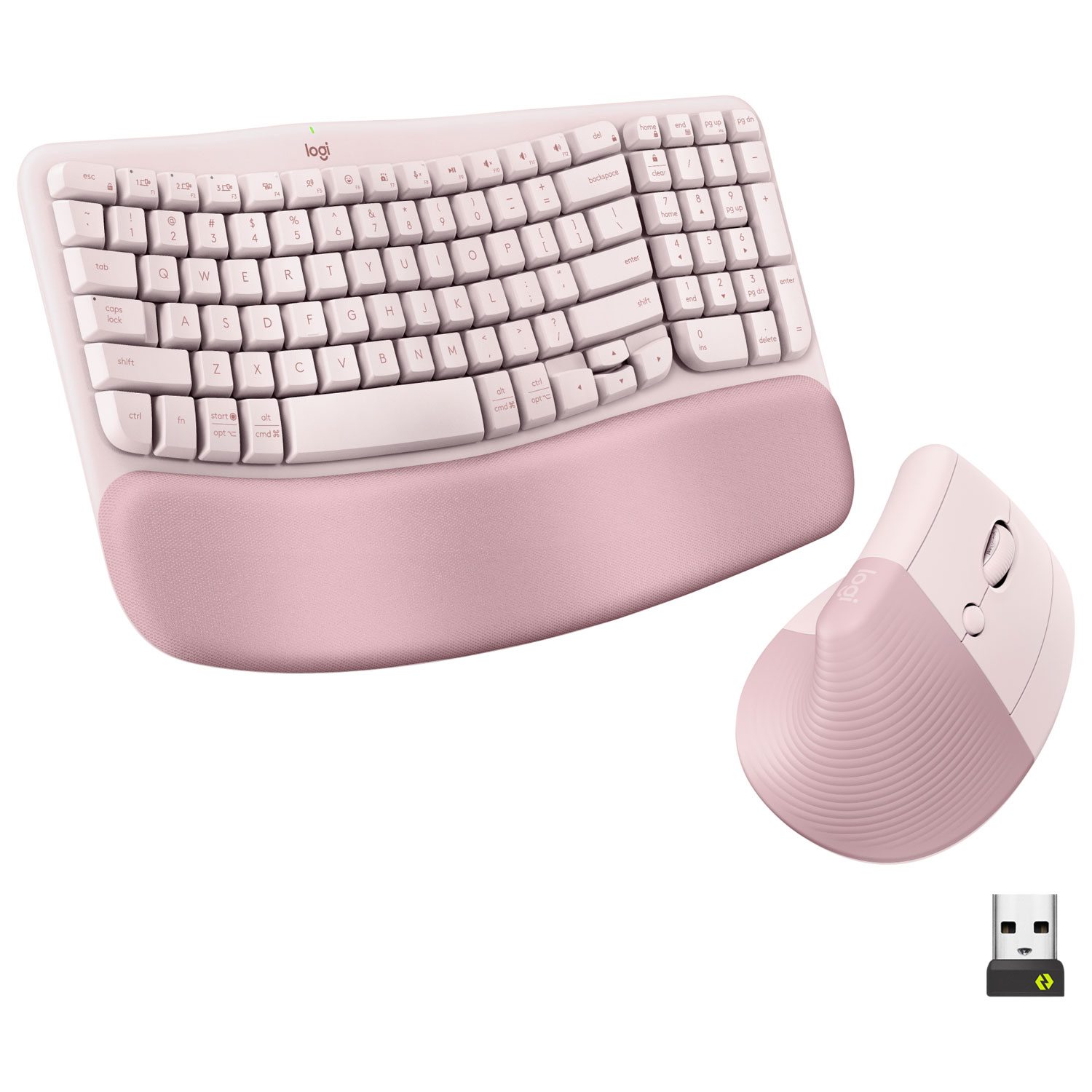 Ensemble souris verticale Lift et clavier ergonomique pleine grandeur Wave Keys de Logitech - Rose - Anglais - Exclusivité Best Buy