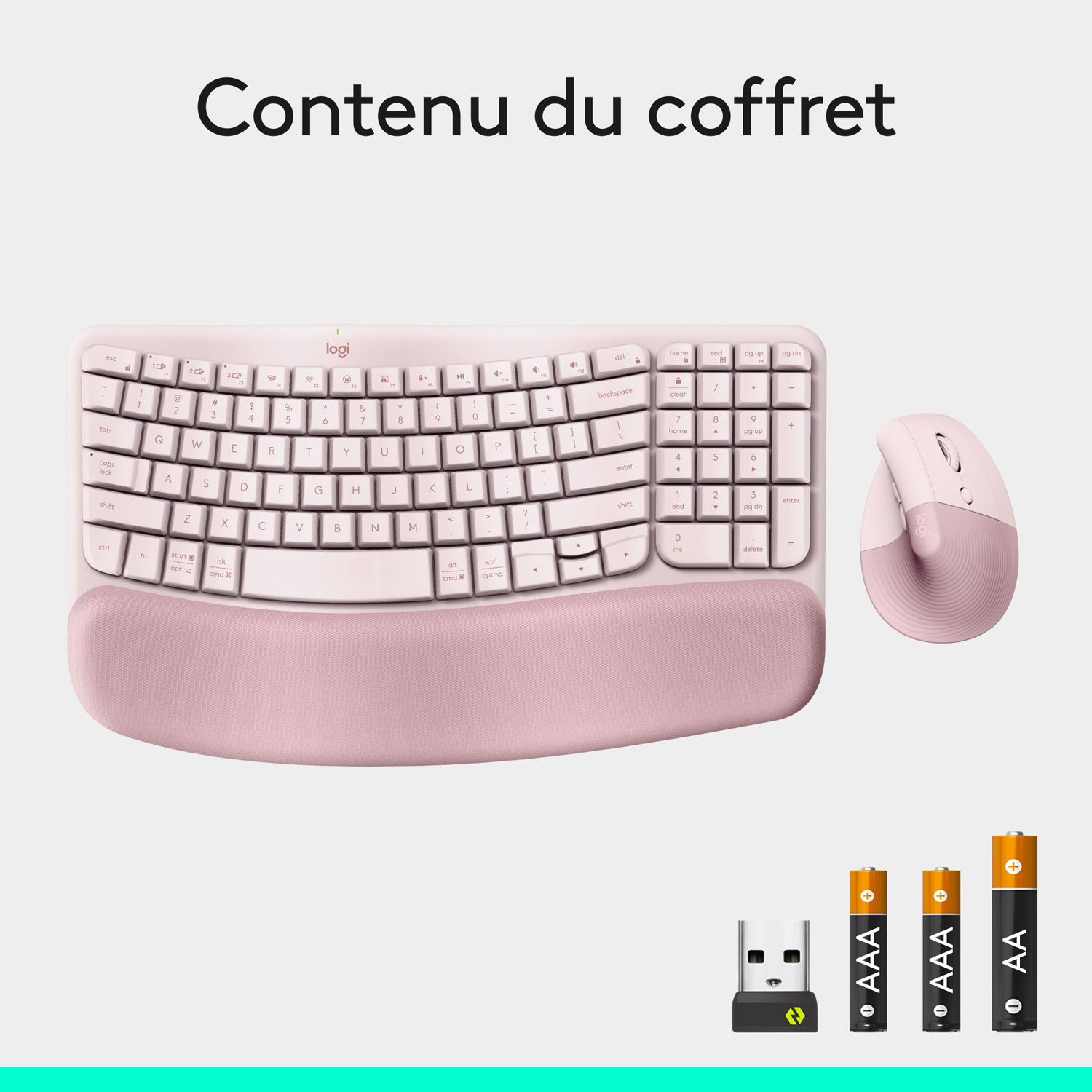 Ensemble souris verticale Lift et clavier ergonomique pleine grandeur Wave Keys de Logitech - Rose - Anglais - Exclusivité Best Buy