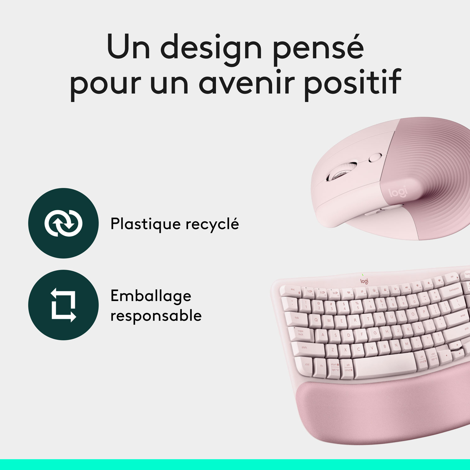 Ensemble souris verticale Lift et clavier ergonomique pleine grandeur Wave Keys de Logitech - Rose - Anglais - Exclusivité Best Buy