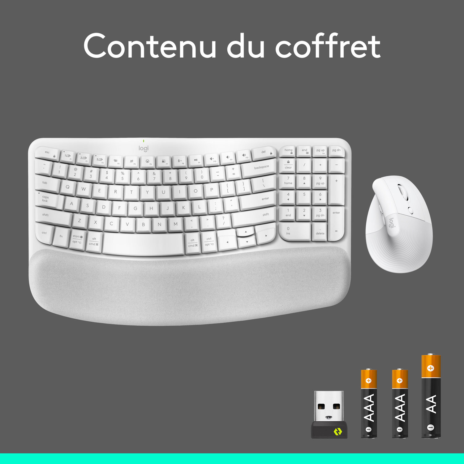 Logitech Wave Keys Bluetooth Membrane Full-Size Ergonomic Keyboard & Mouse Combo -White - EN -Only at Best Buy